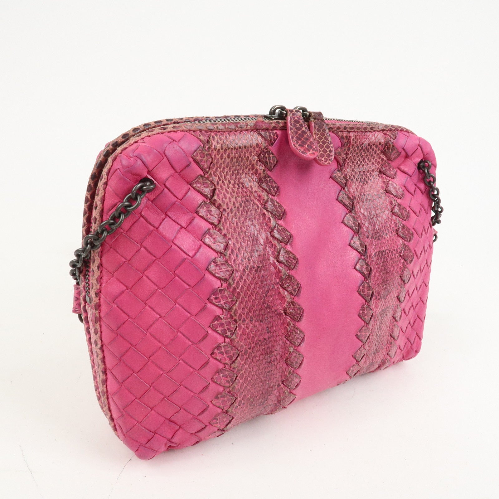 BOTTEGA VENETA Intrecciato Leather Shoulder Bag Crossbody Bag Pink