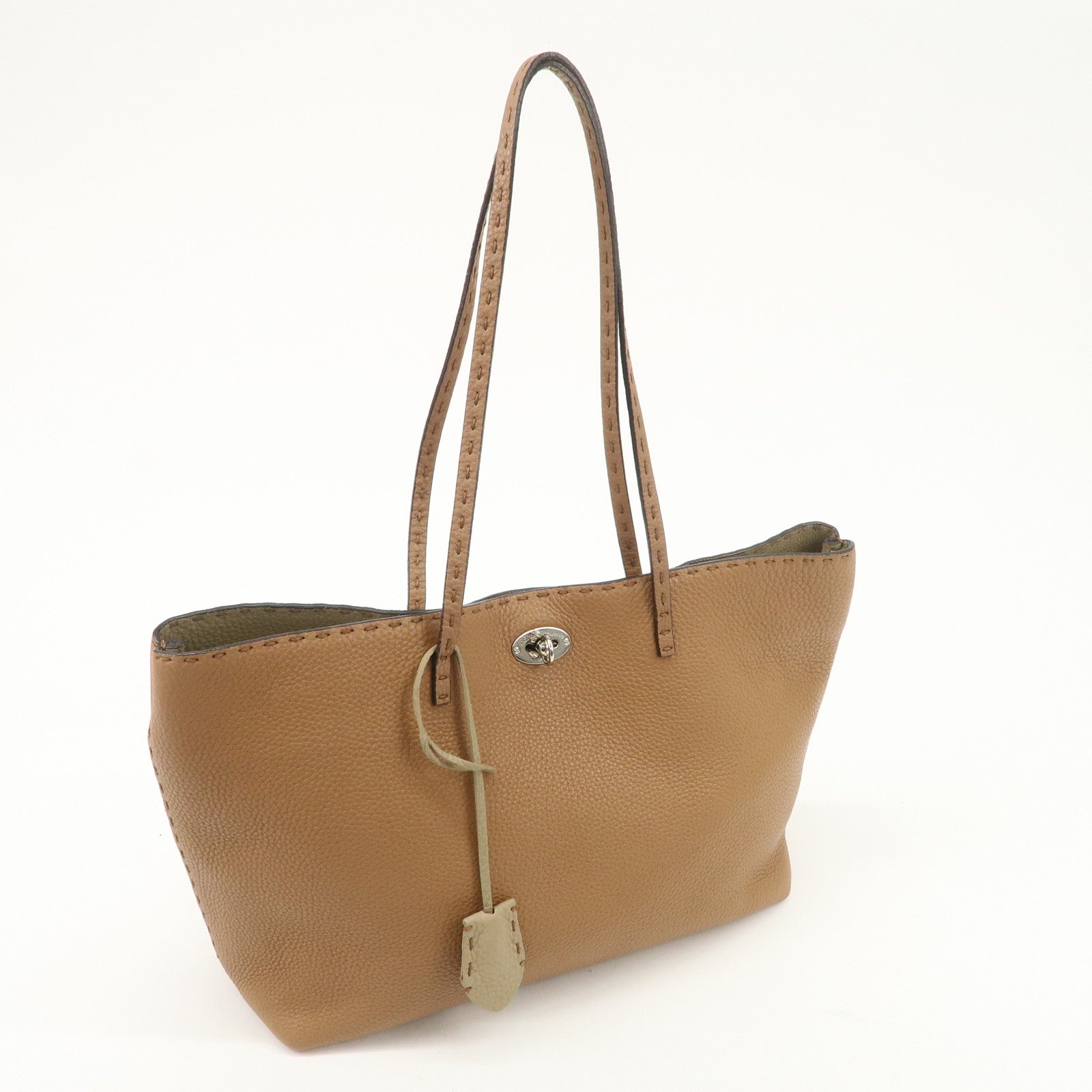 FENDI Selleria Leather Small Carla Tote Bag Shoulder Bag Brown 8BH257 Used