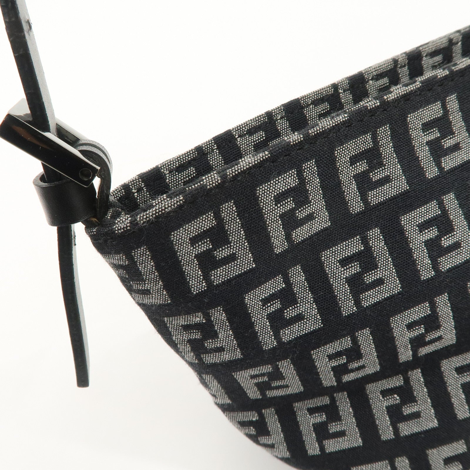 FENDI Zucchino Canvas Leather Shoulder Bag Black 266360 Used