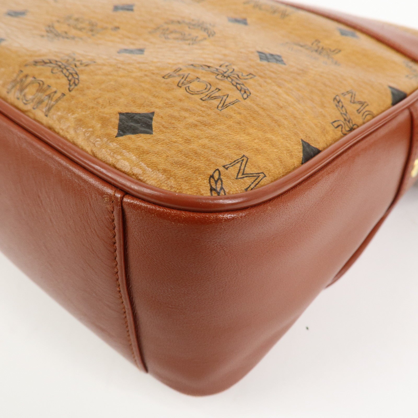 MCM Visetos Leather Shoulder Bag Crossbody Bag Brown