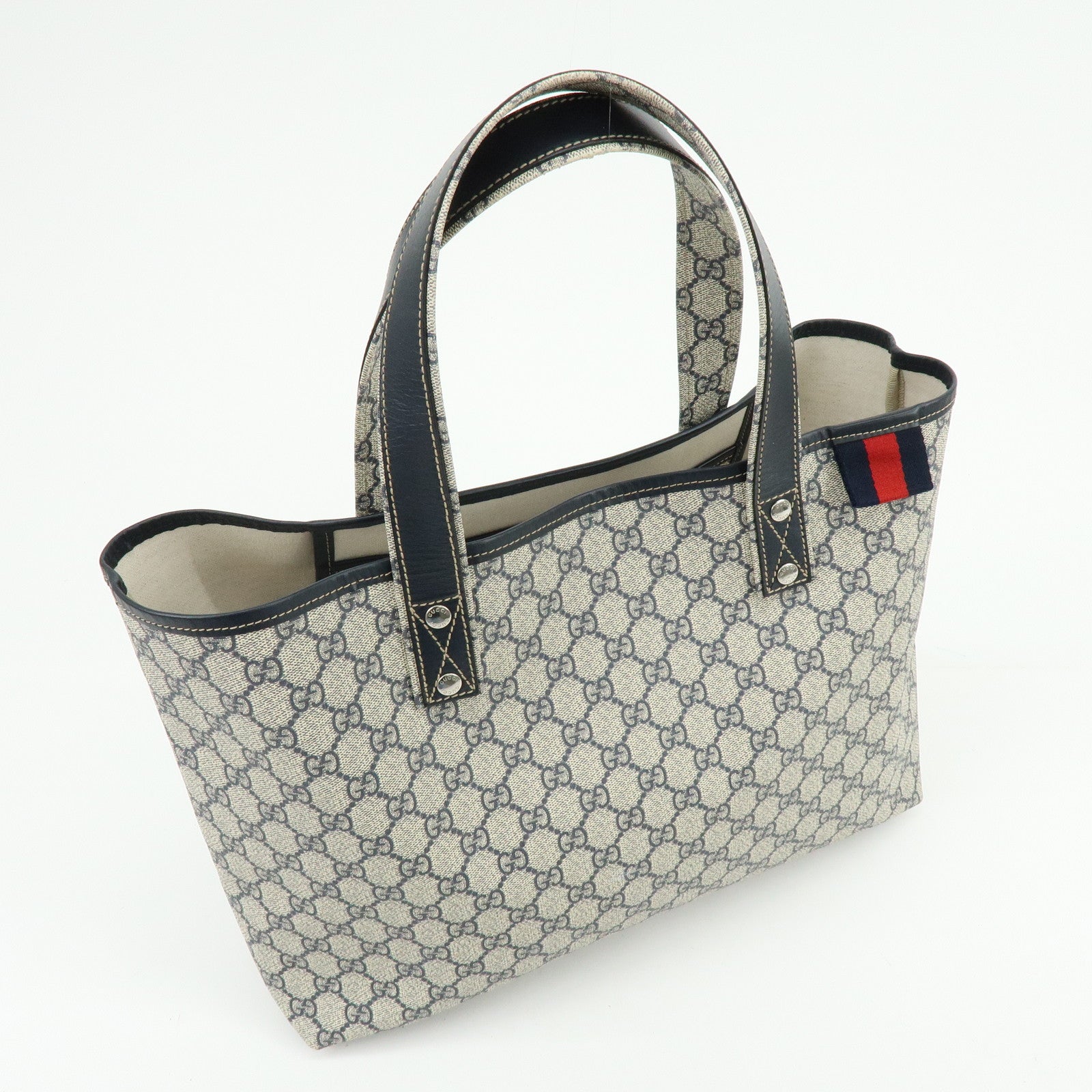 GUCCI Sherry GG Supreme Leather Tote Bag Shoulder Bag Navy 211134