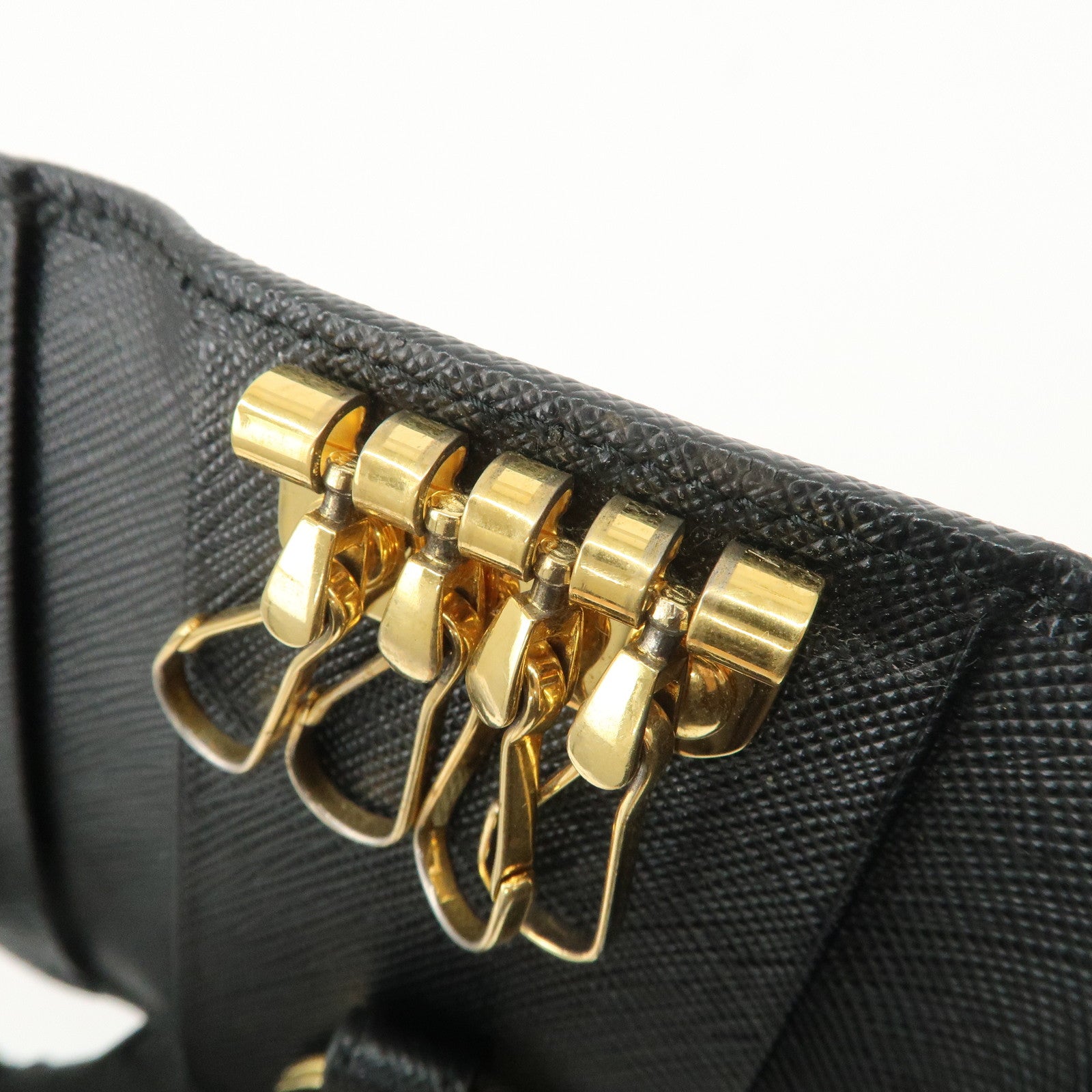 PRADA Logo Saffiano Leather 4 Rings Key Case Black 1PG004