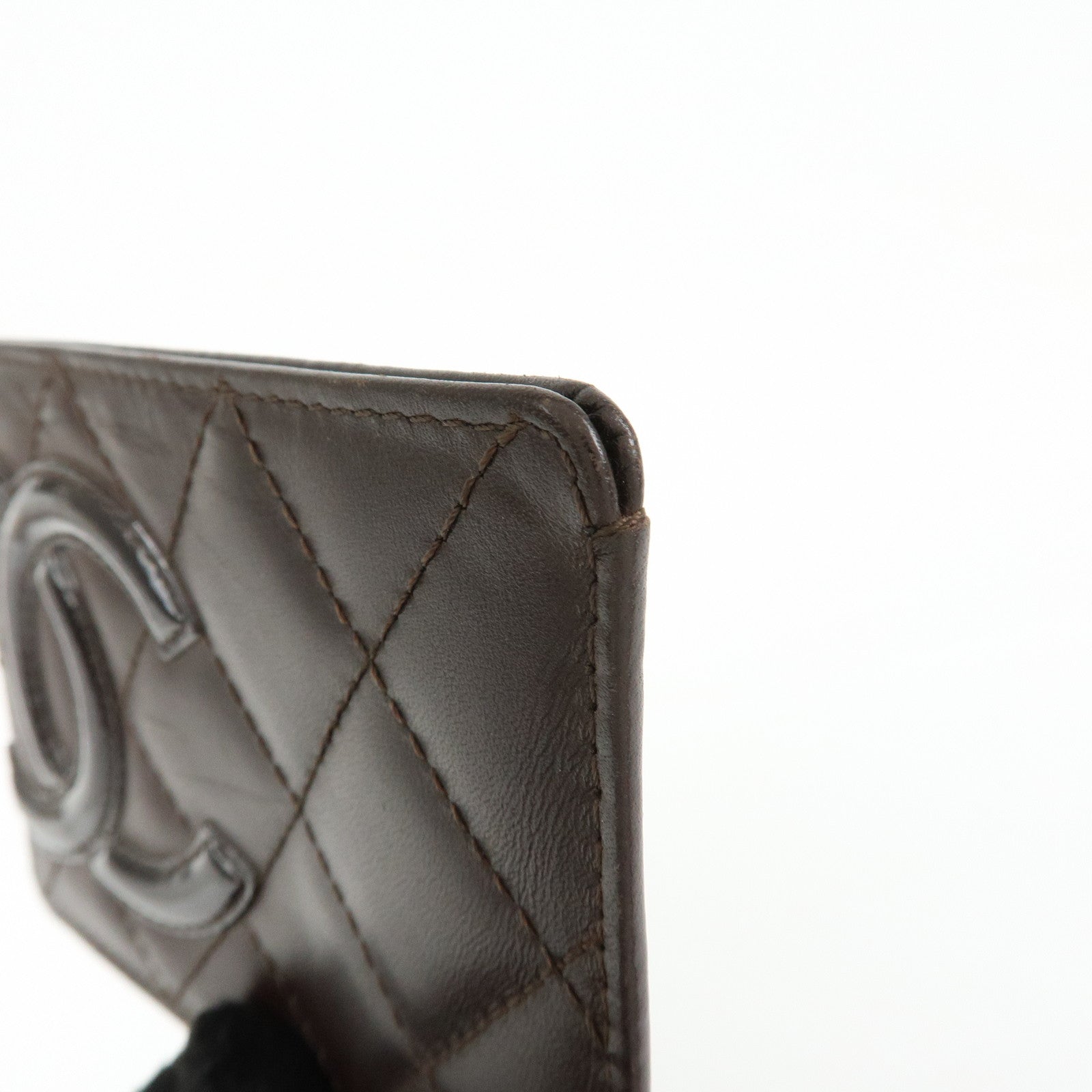 CHANEL Cambon Line COCO Mark Lamb Skin Leather Card Case A26725