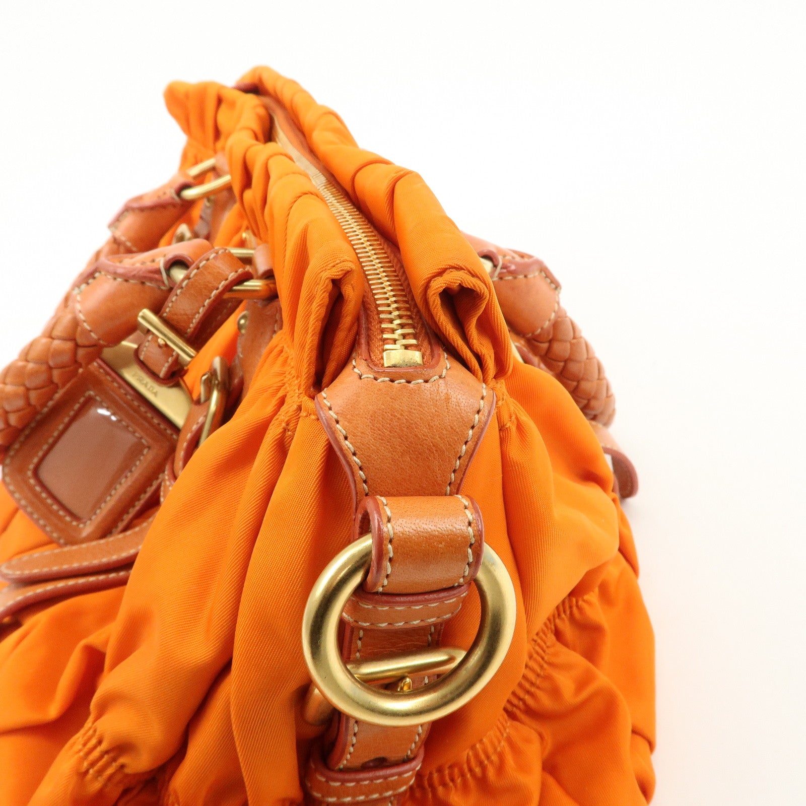 PRADA Triangle Logo Nylon Leather 2Way Bag Hand Bag Orange BN1407 Used