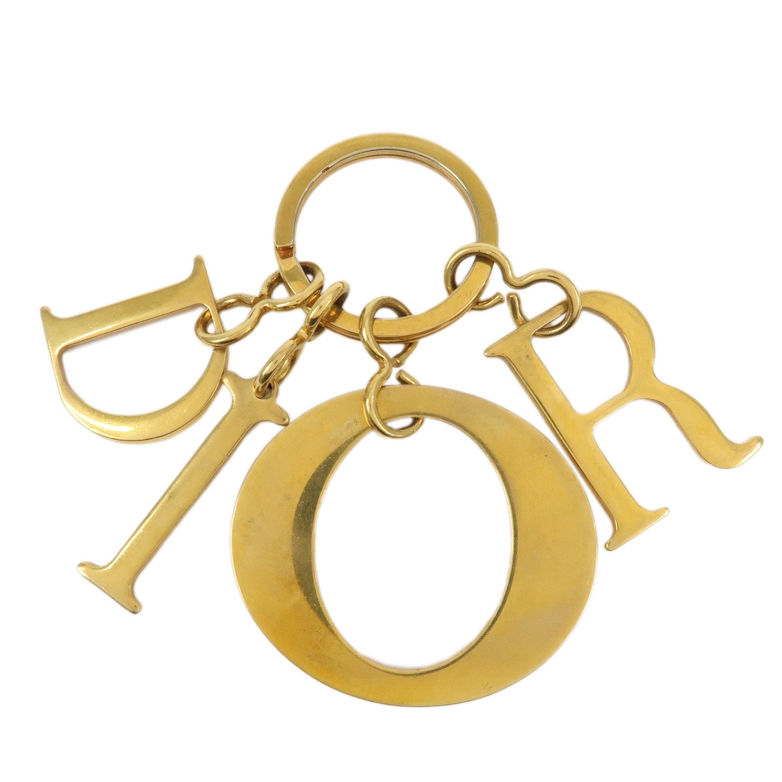 Christian Dior Logo Metal Bag Charm Key Chain Gold