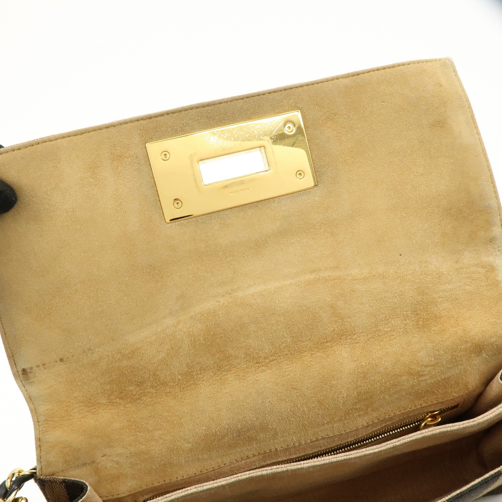 FENDI Pequin Canvas Leather Shoulder Bag Brown Black 8BT204