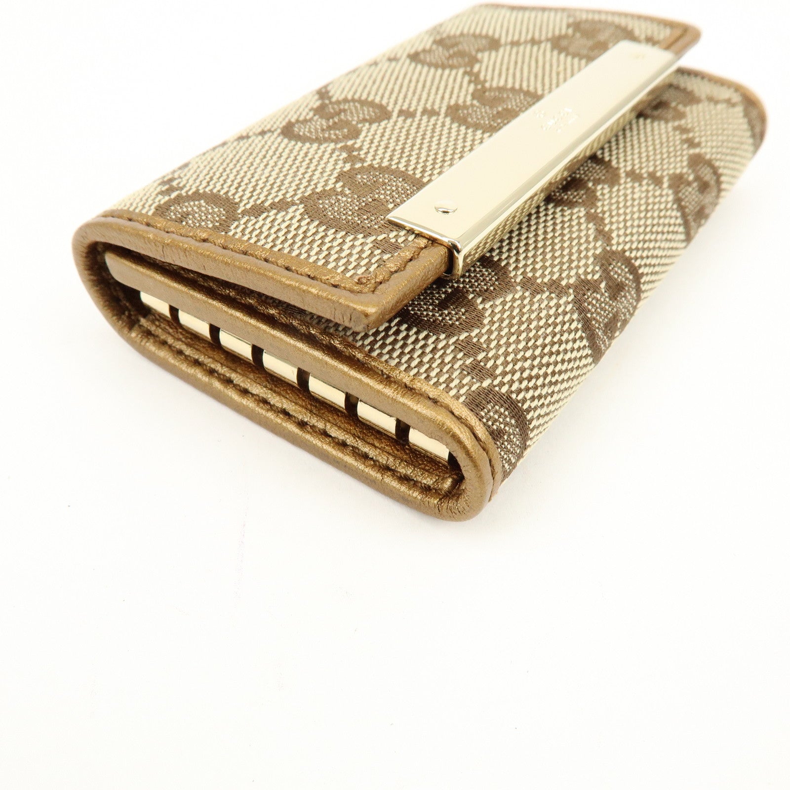 GUCCI GG Canvas Leather 6 Ring Key Case Beige Brown 127048