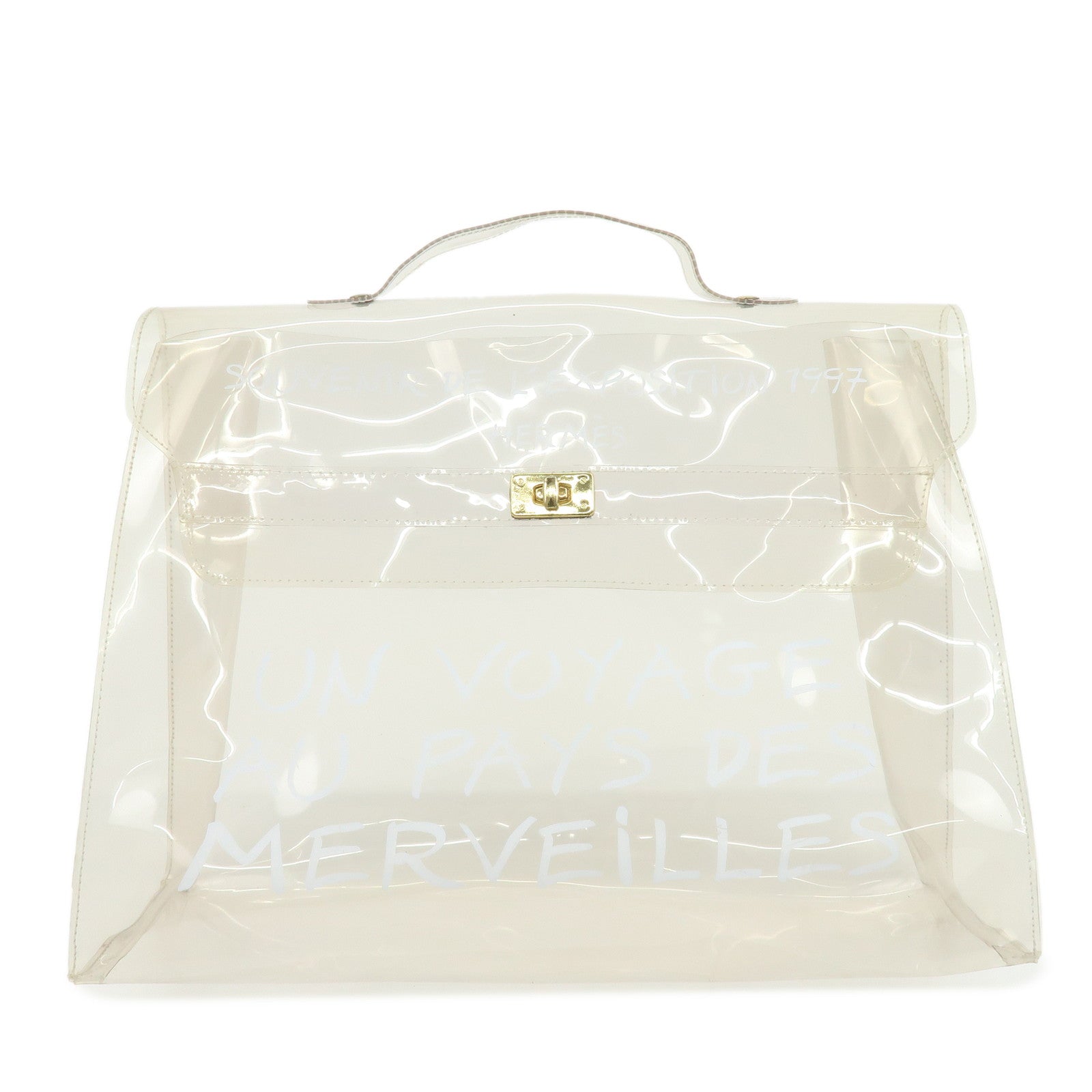 HERMES Kelly Vinyl Hand Bag Clear Transparent