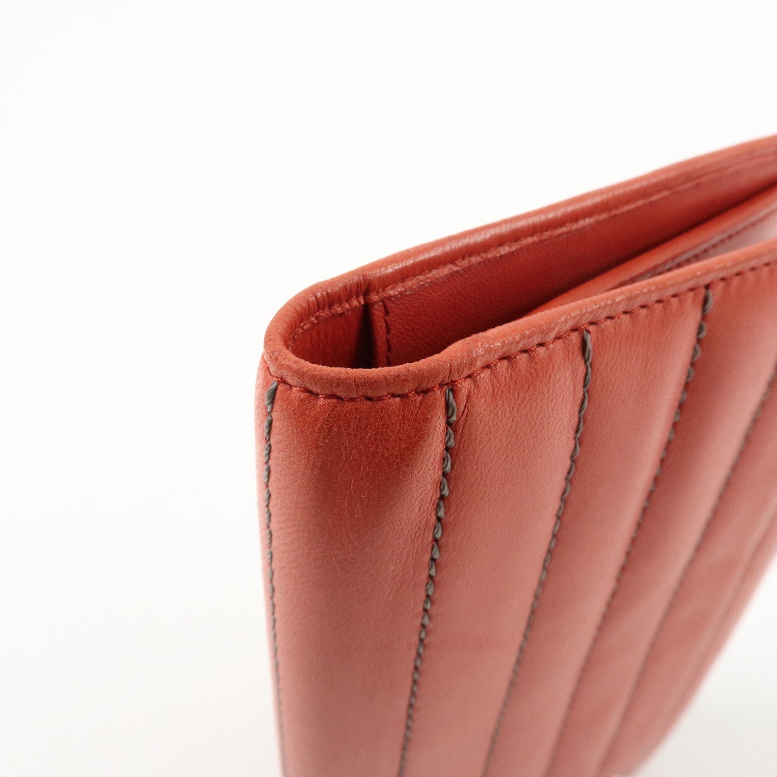 CHANEL Mademoiselle COCO Mark Lamb Skin Long Wallet Red Used