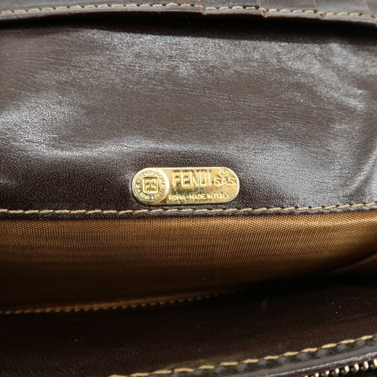 FENDI Zucca Canvas Leather Bi-fold Compact Wallet Brown 31052