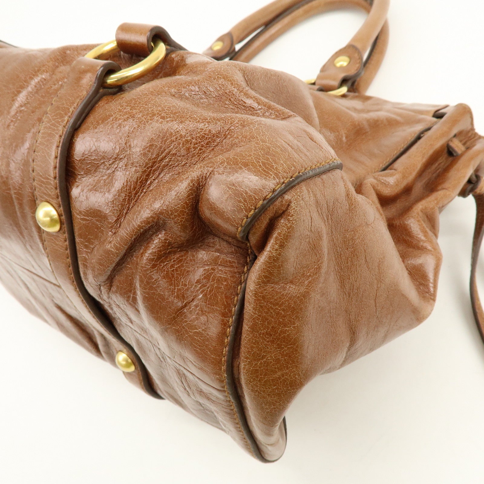MIU MIU Leather 2Way Bag Hand Bag Shoulder Bag Brown RT0383