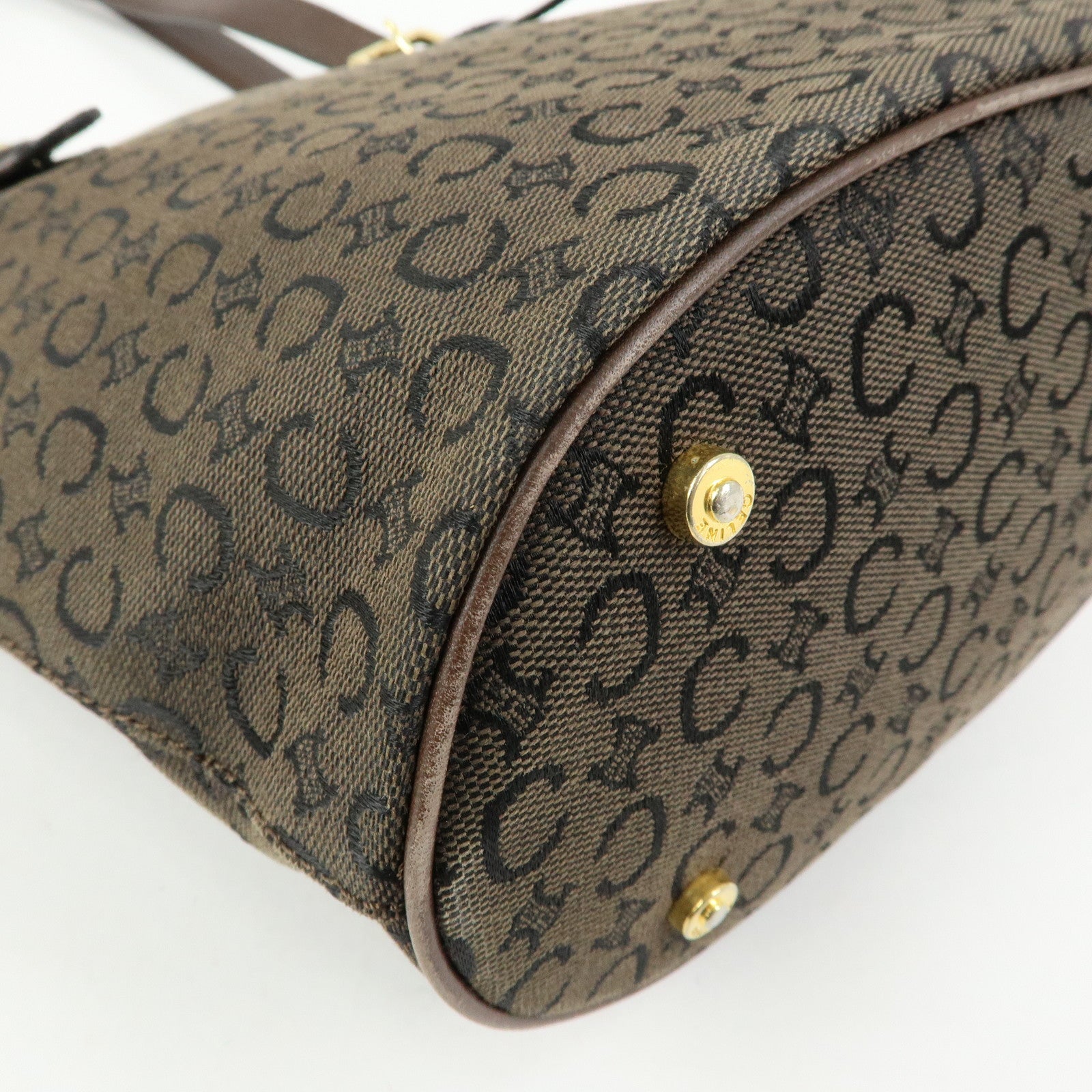 CELINE C Macadam Canvas Leather Tote Bag Shoulder Bag Brown