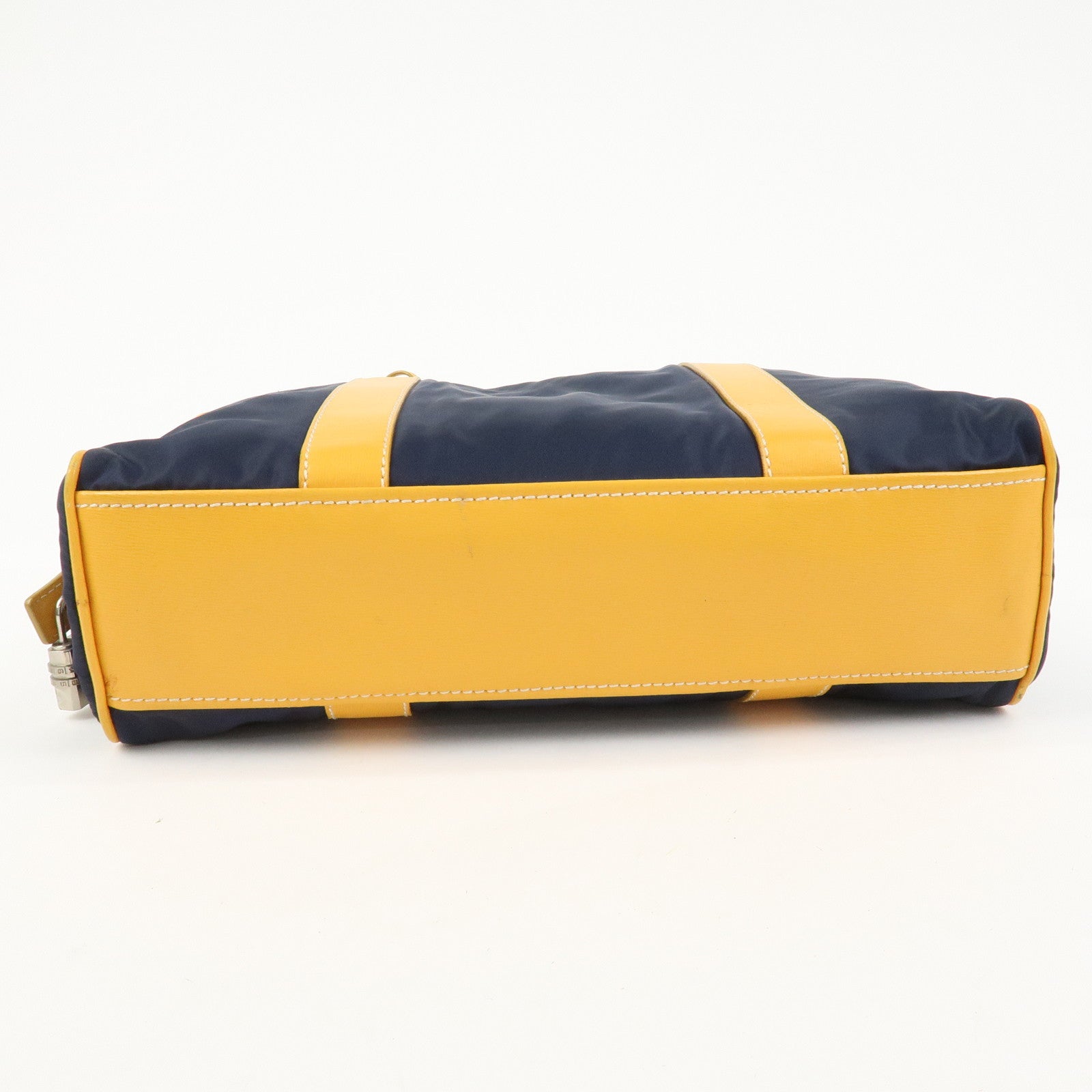PRADA Triangle Logo Nylon Leather Shoulder Bag Hand Bag Navy Yellow