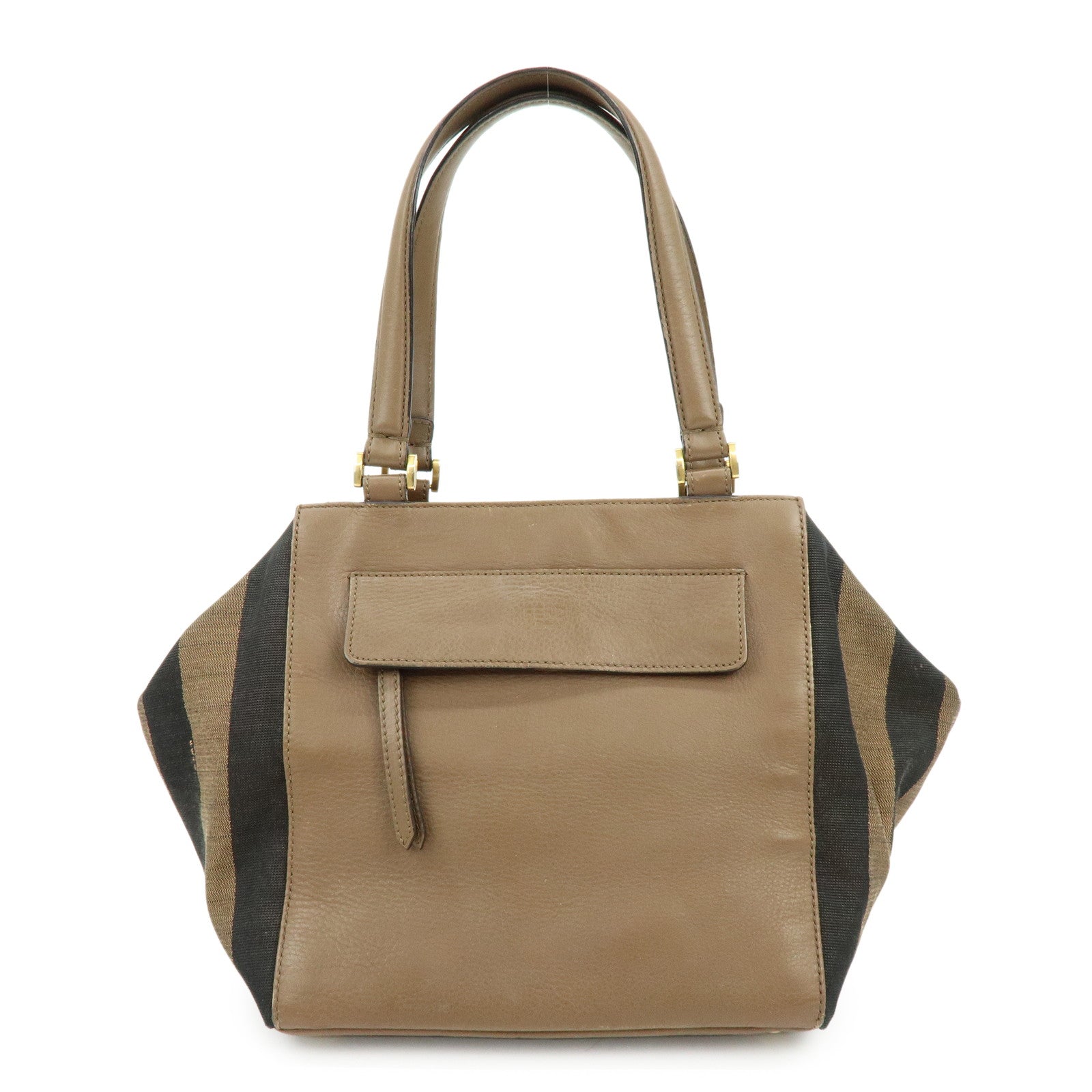 FENDI Pequin Leather Canvas Suede Tote Bag Hand Bag Brown 8BN251