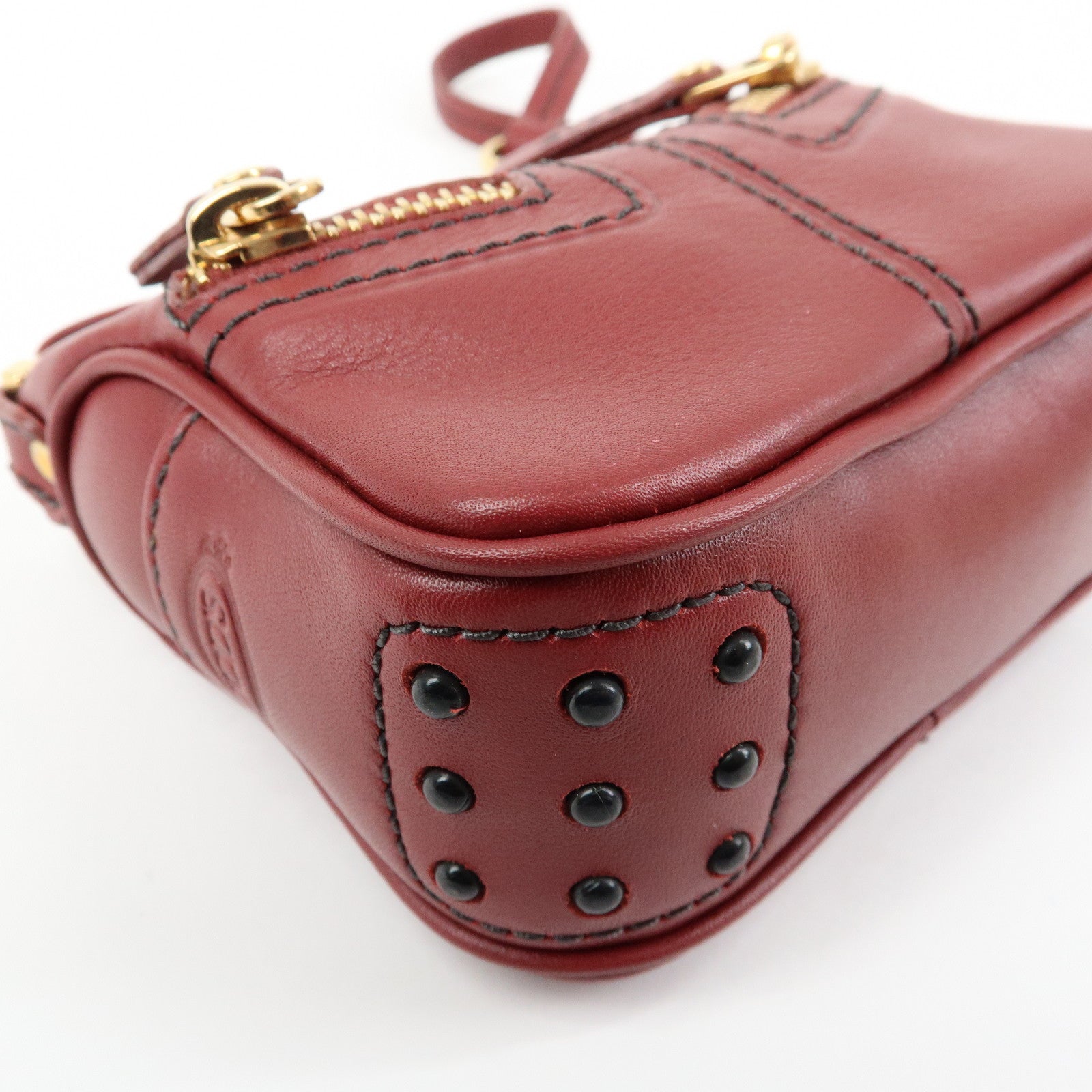 TOD’S Miky Leather Bag Charm Key Charm Key Holder Wine Red