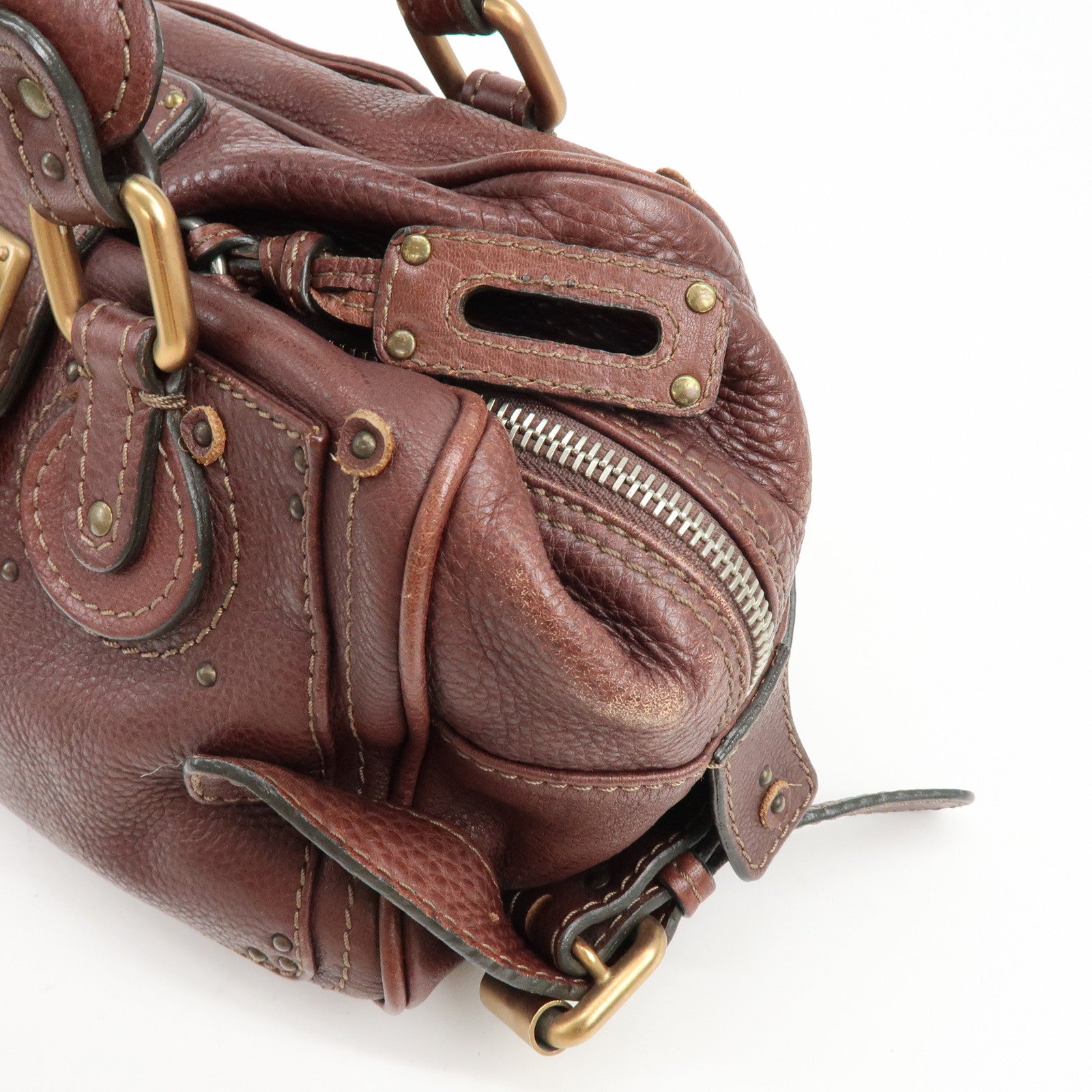 Chloe Paddington Leather Hand Bag Boston Bag Medium Brown