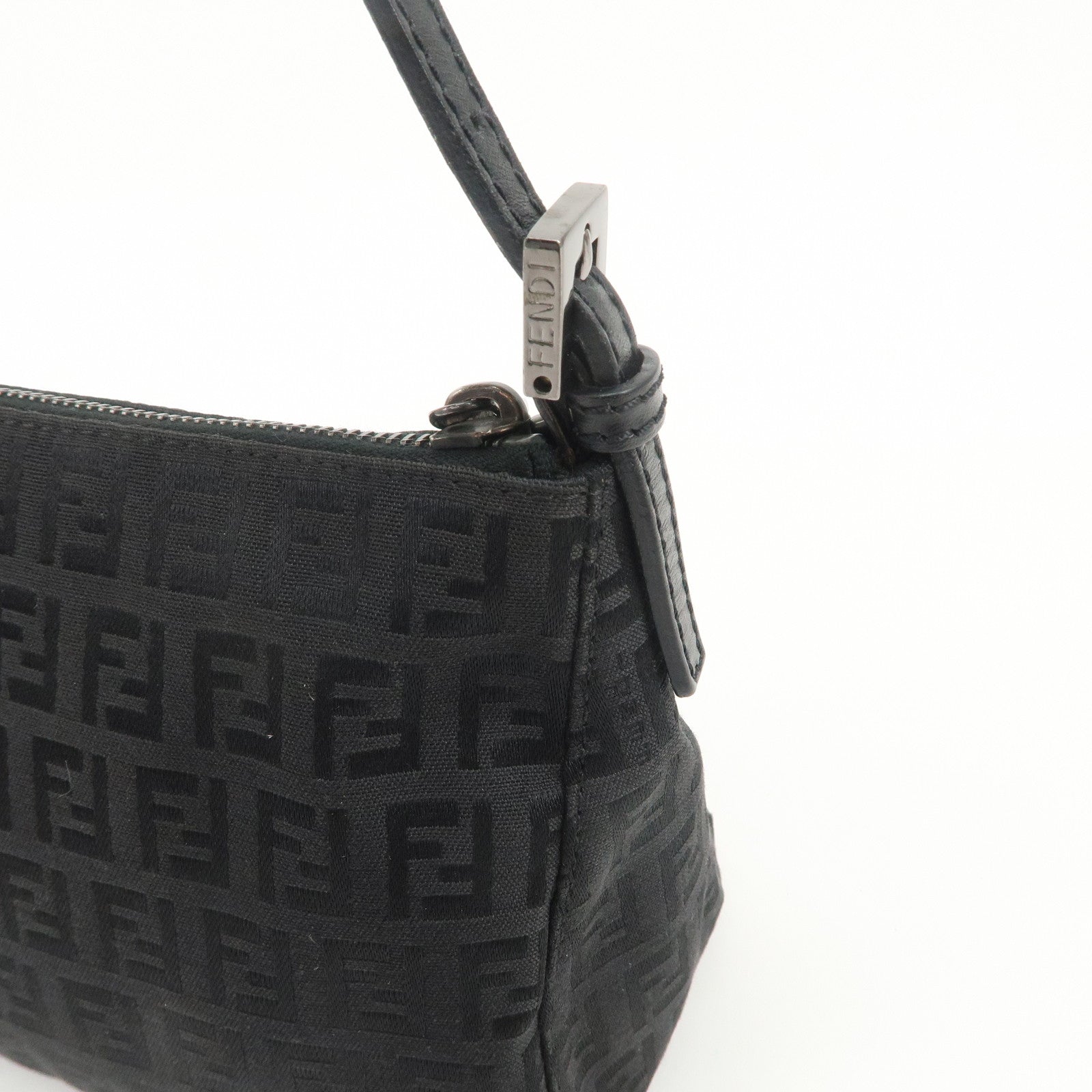FENDI Zucchino Canvas Leather Shoulder Bag Hand Bag Pouch Black