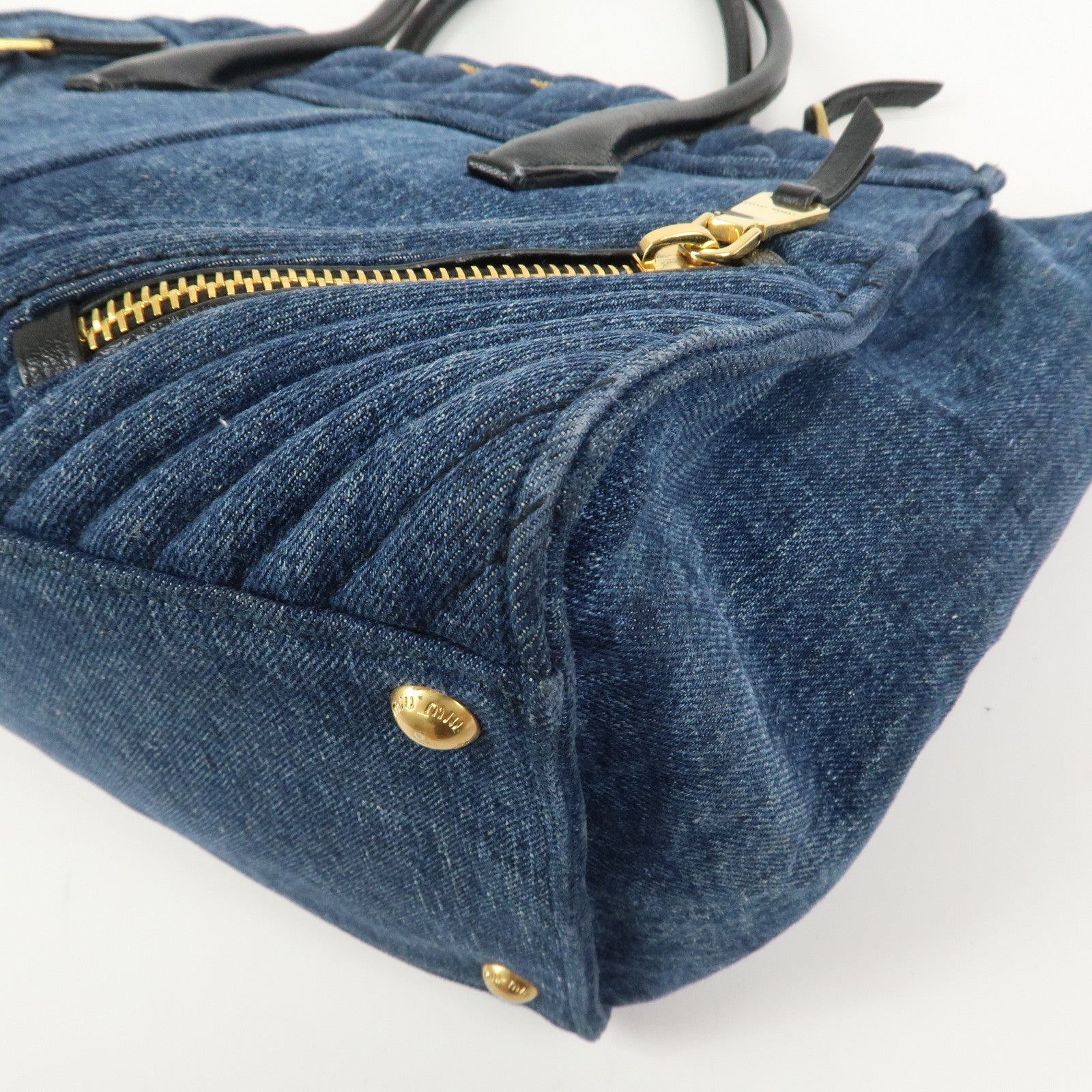 MIU MIU Biker Denim 2Way Tote Bag Hand Bag Shoulder Bag Blue RN1031