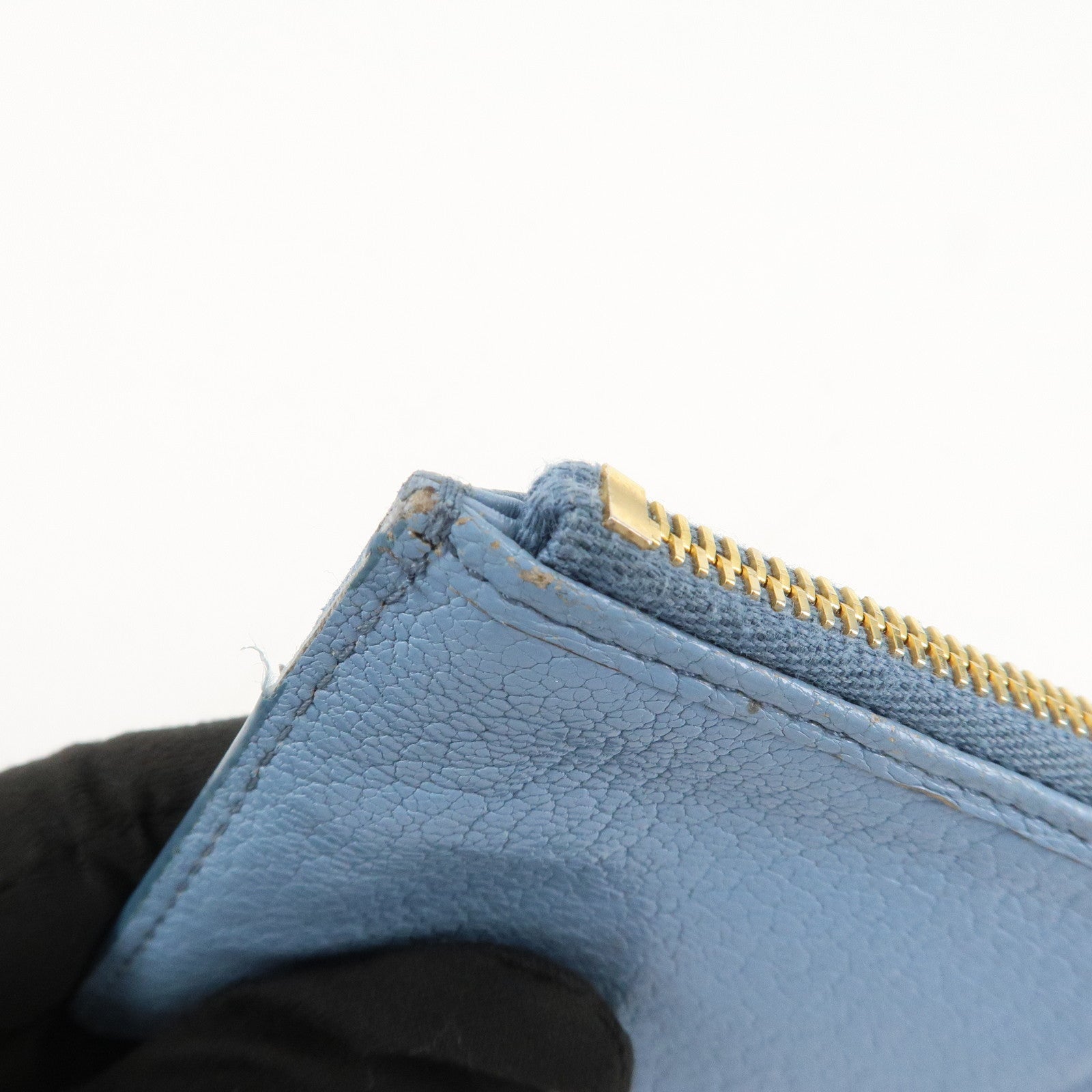 MIU MIU Leather Fragment Case Card Case Light Blue 5MB060 Used