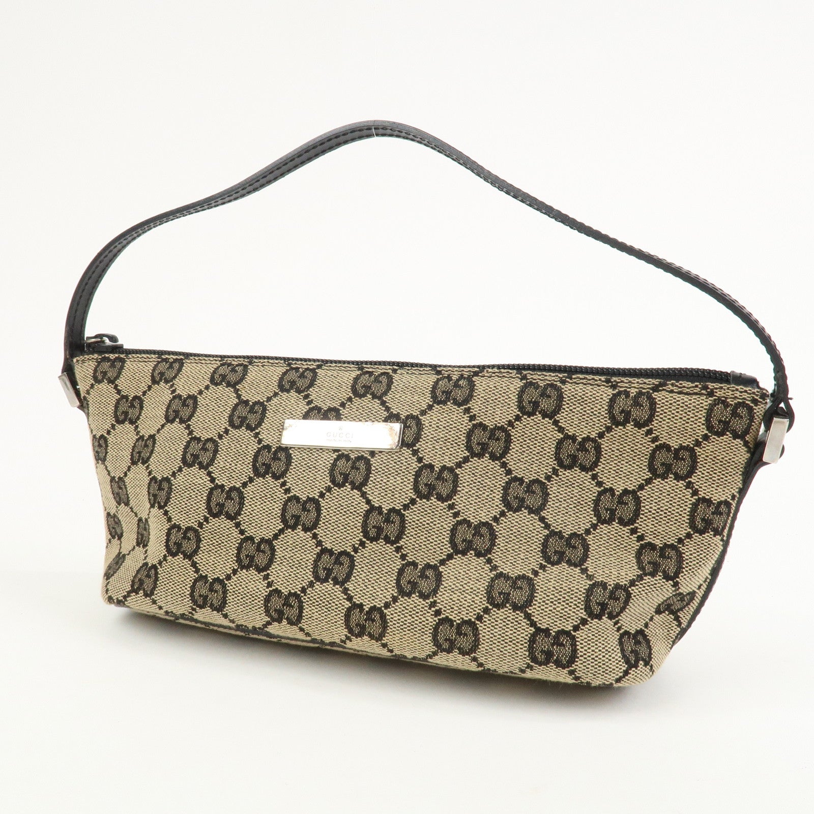 GUCCI Boat Bag GG Monogram Canvas Pouch Hand Bag Beige 039.1103