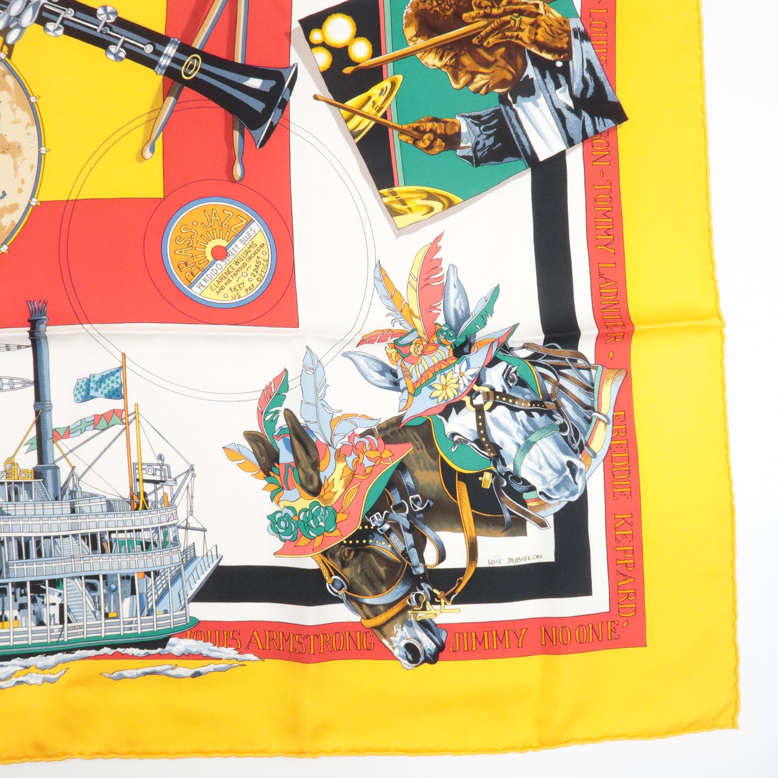 HERMES Carre90 Silk100% Scarf THE ORIGINAL NEW ORLEANS CREOLE JAZZ Used