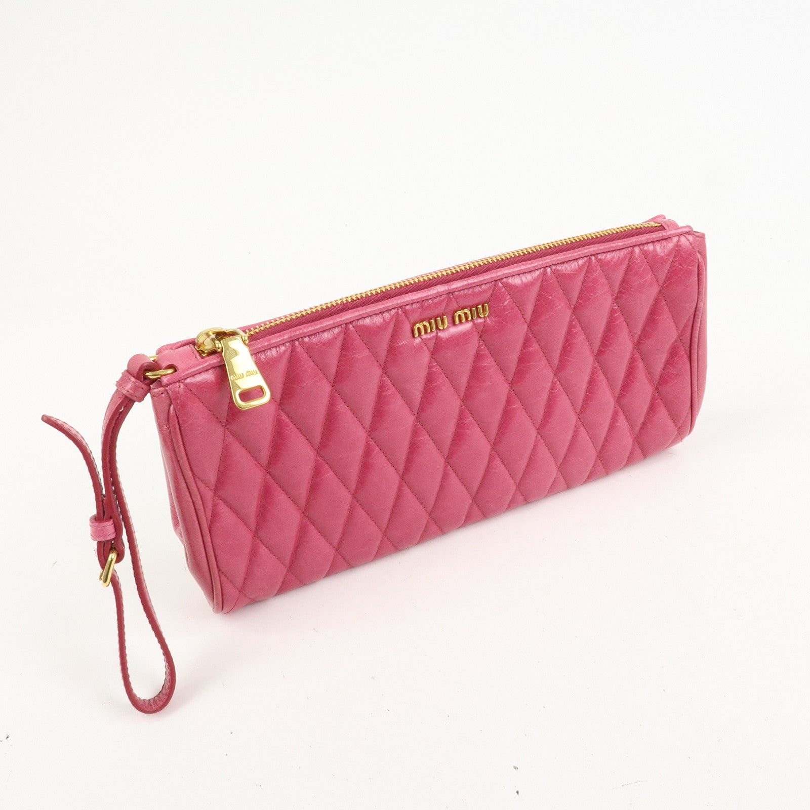 MIU MIU Logo Leather Clutch Bag Pouch Pink 5NE455