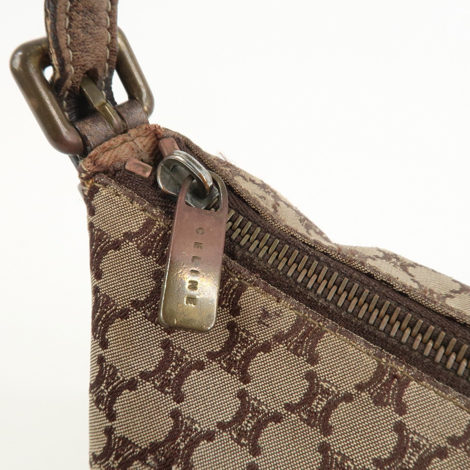 CELINE Macadam Logo Canvas Leather Shoulder Bag Hand Bag Brown