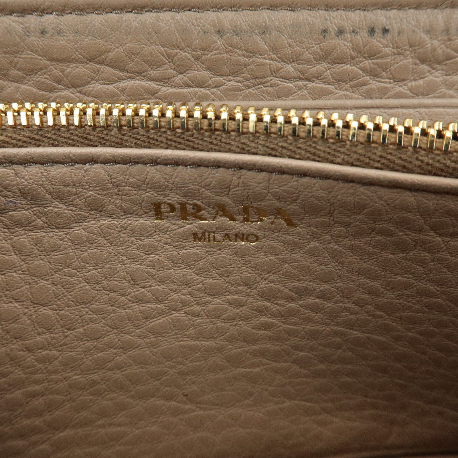 PRADA Calf Leather Compact Round Zippy Wallet Beige Gold