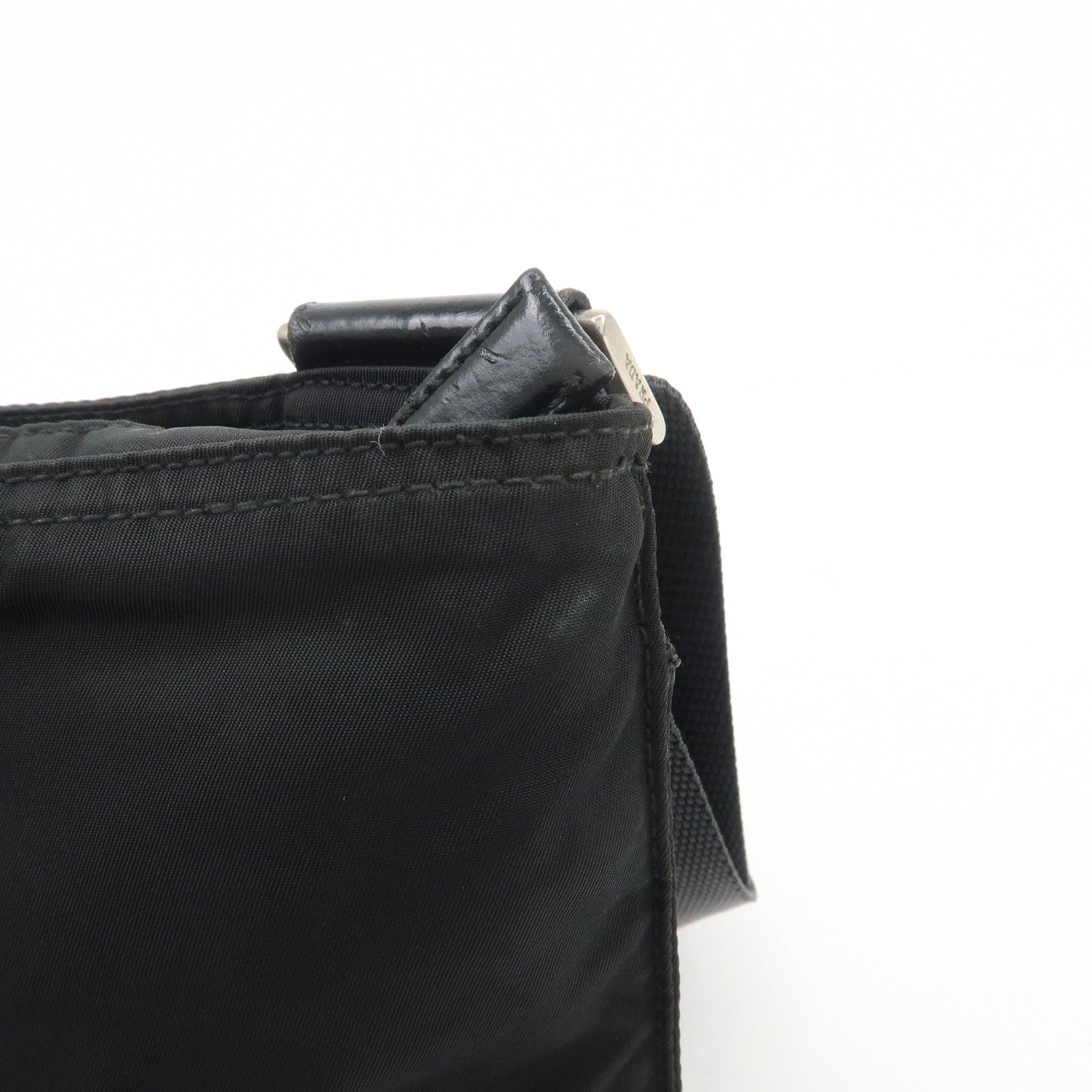 PRADA Triangle Logo Nylon Leather Shoulder Bag Crossbody Bag Black