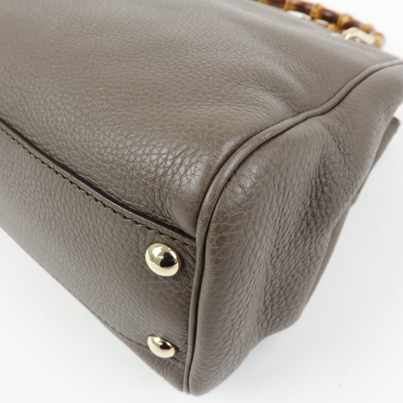 GUCCI Bamboo Leather Shopper Small 2Way Bag Greige 336032