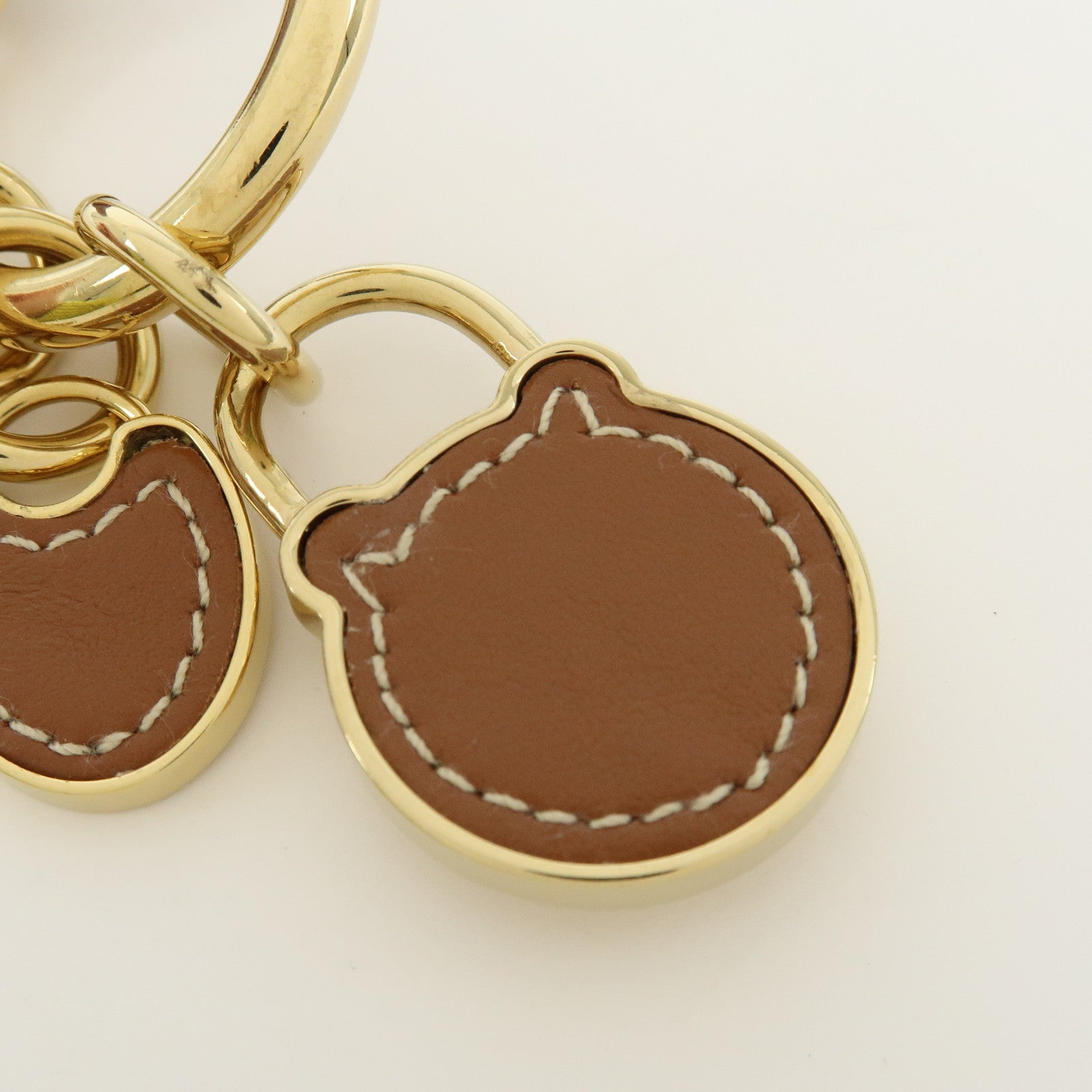 MIU MIU Leather Bag Charm Key Chain Brown Gold 5IC182