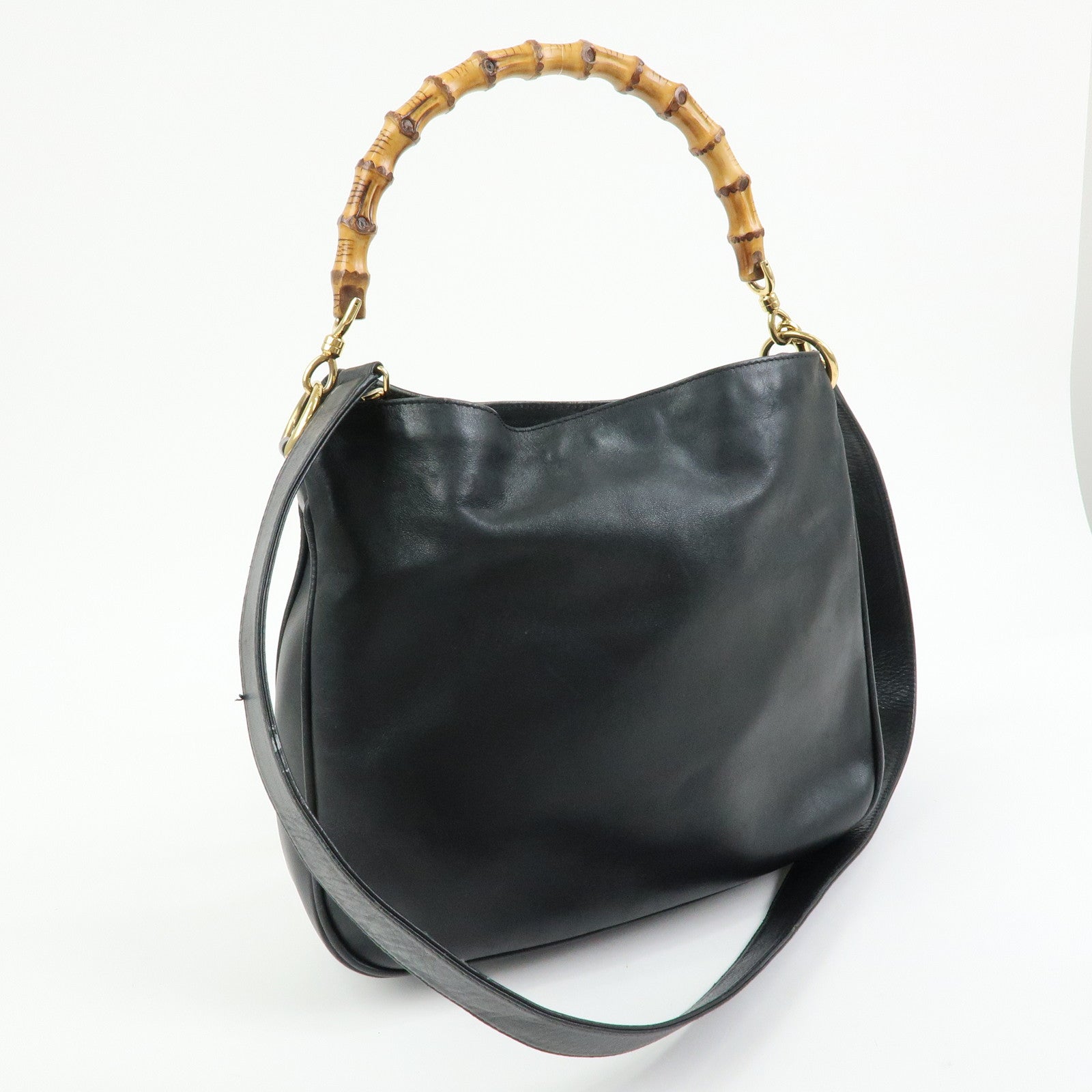 GUCCI Bamboo Leather 2Way Bag Tote Bag Black 001・2058・1638・0