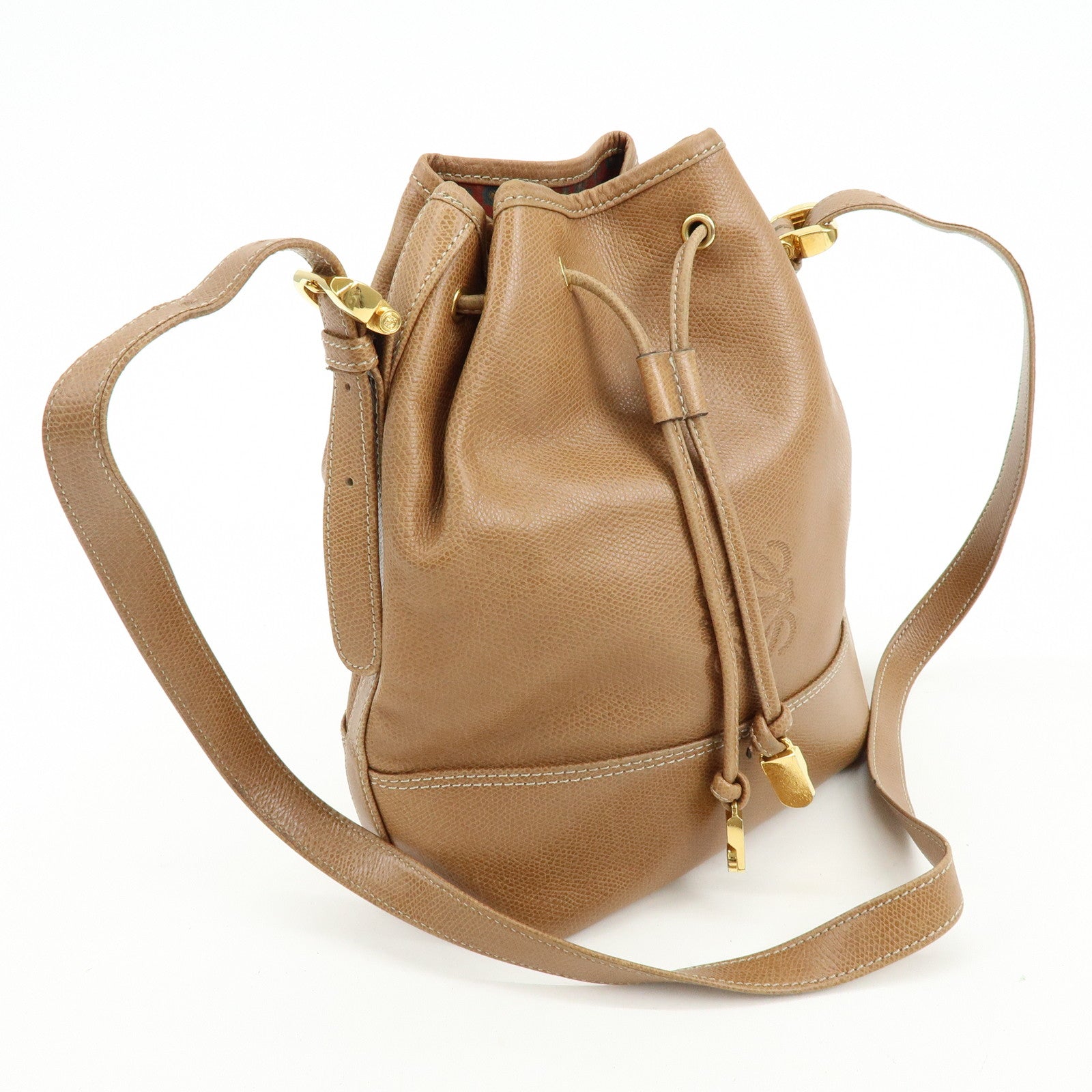 LOEWE Anagarm Leather Drawstring Shoulder Bag Brown