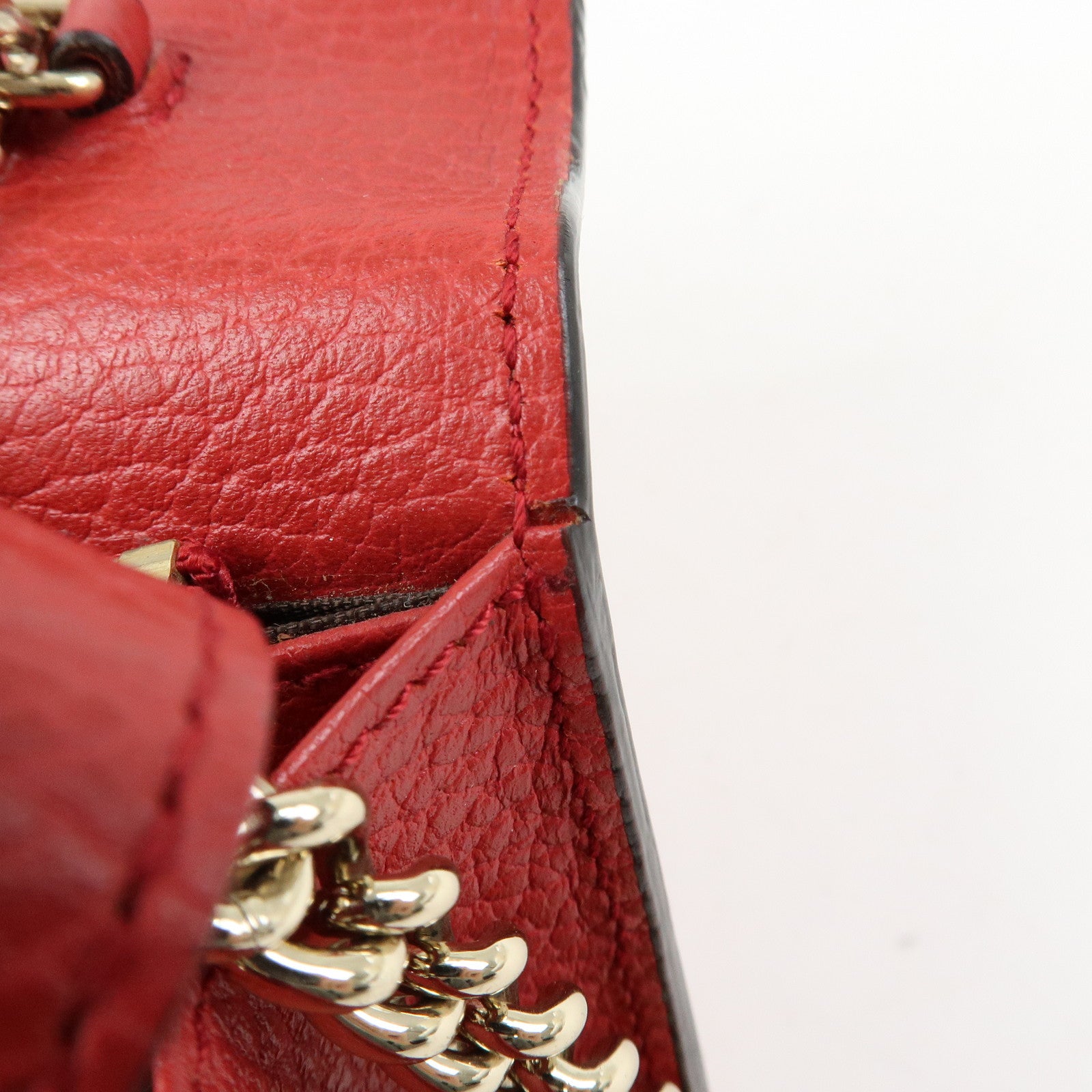 GUCCI Interlocking G Leather Chain Wallet Shoulder Bag Red 510314