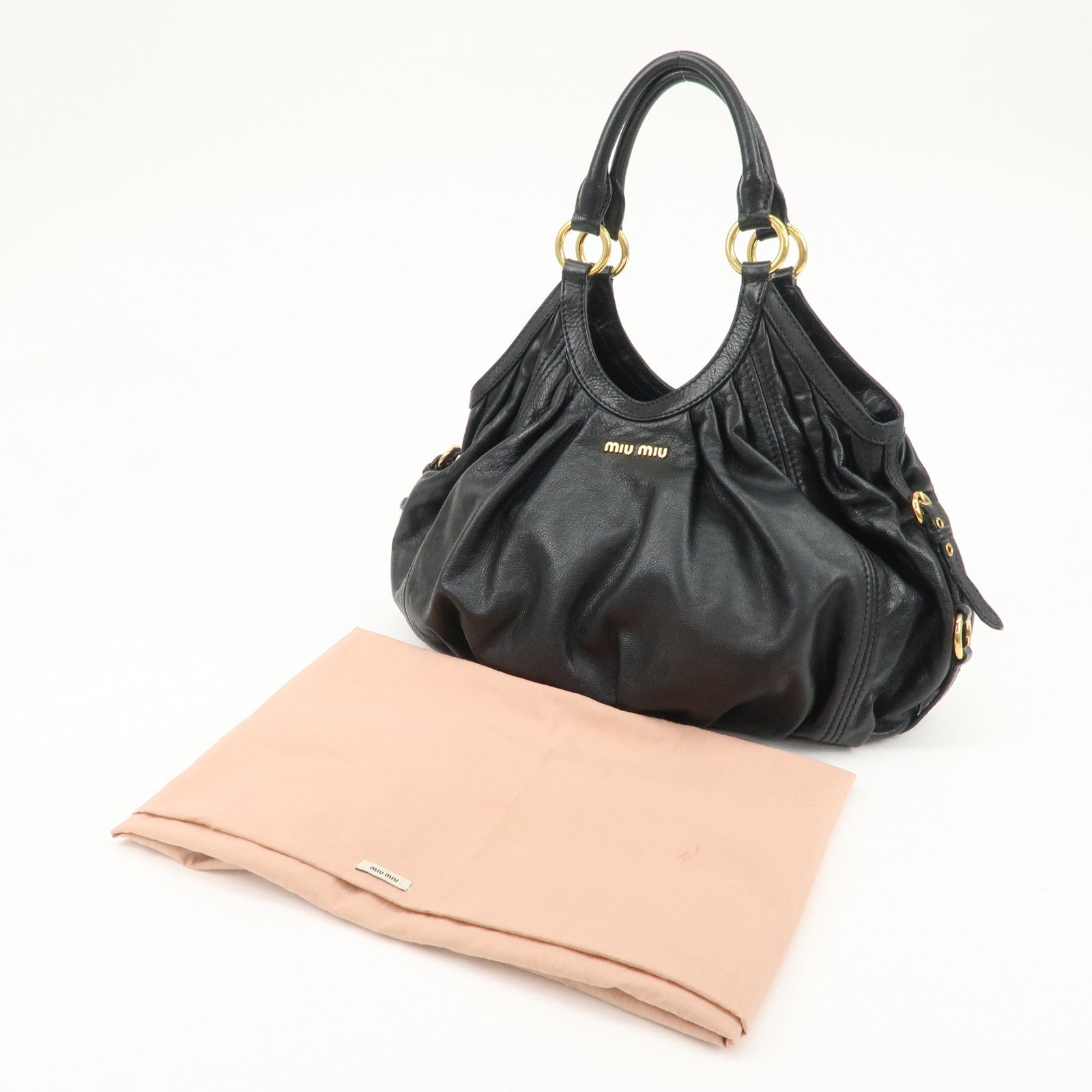 MIUMIU Logo Leather Shoulder Bag Tote Bag Black GOLD HDW Used