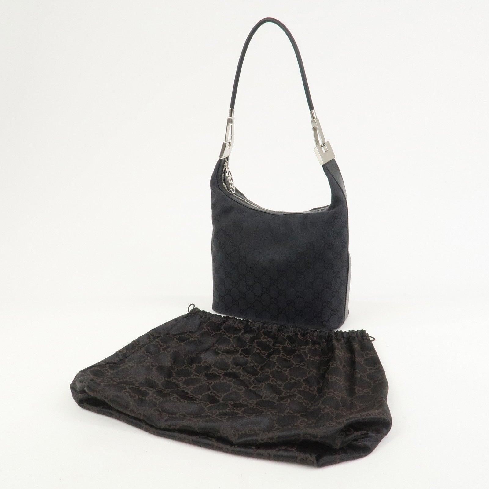 GUCCI Logo GG Canvas Leather Shoulder Bag Hand Bag Black 001.3814