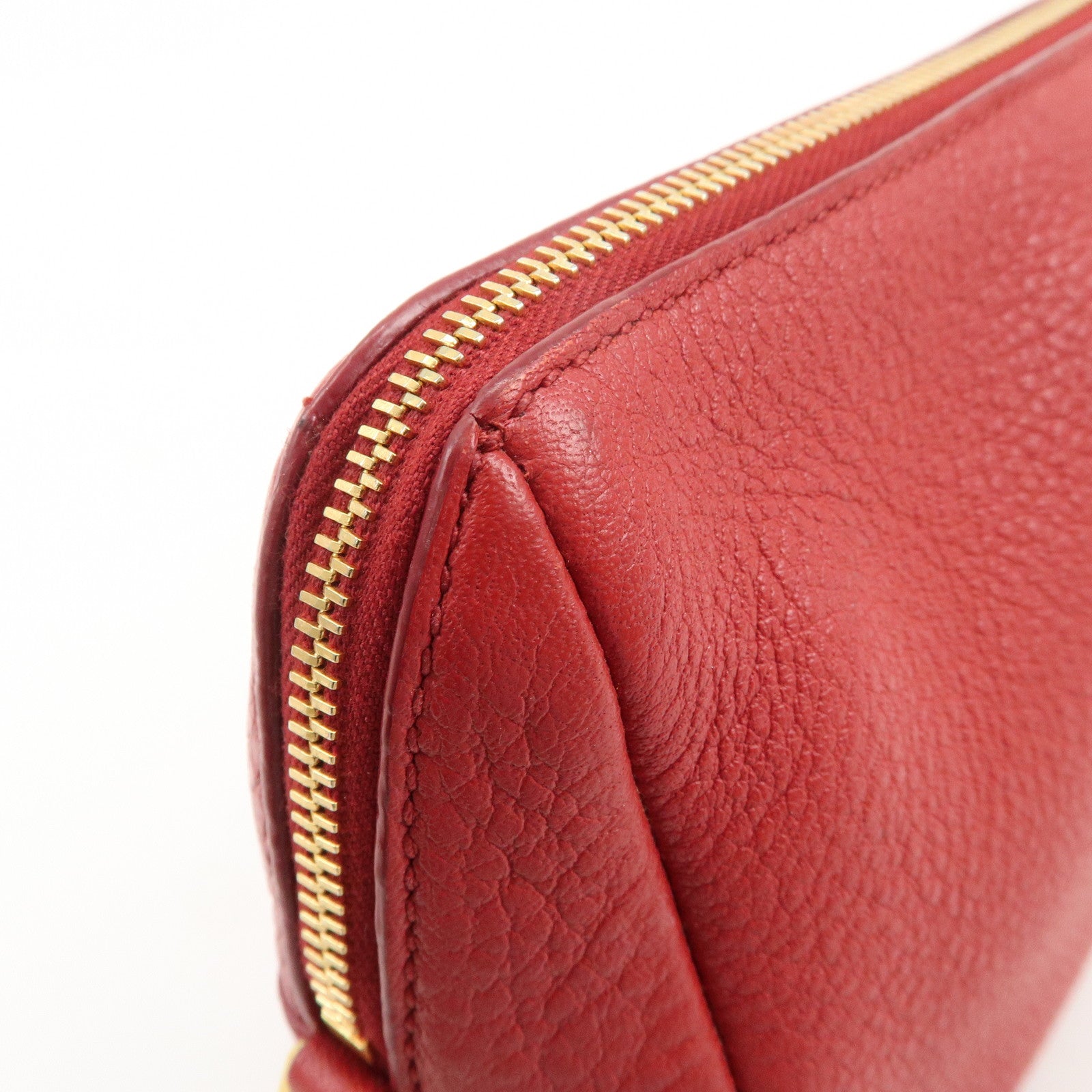 PRADA Logo Leather Pouch Cosmetic Pouch Red