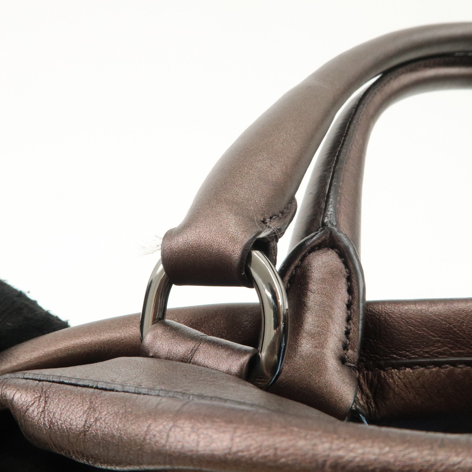 Prada Gathered Leather Tote Bag Hand Bag Bronze Silver HDW BN1719 Used