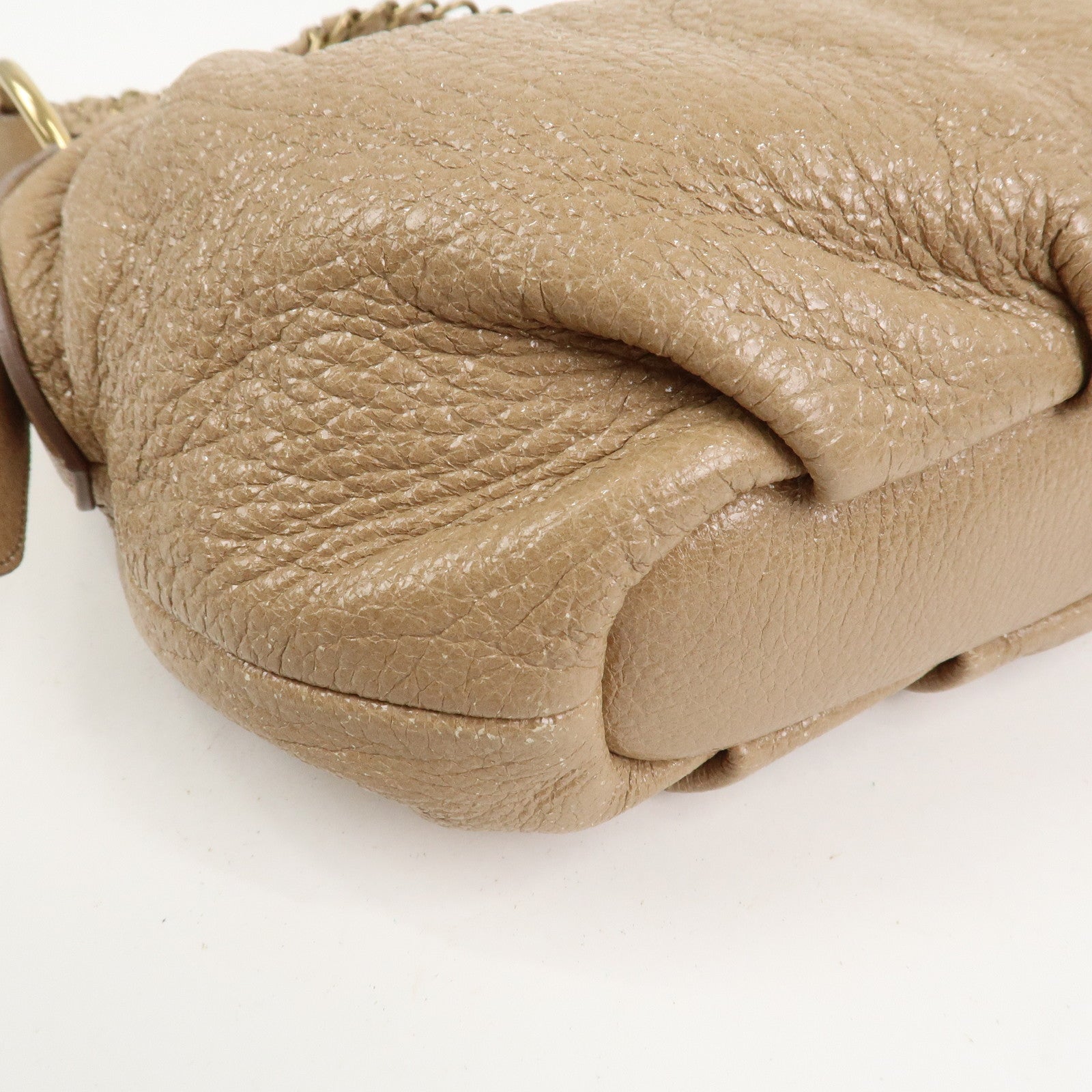 PRADA Logo Leather Chain Shoulder Bag Hand Bag Beige