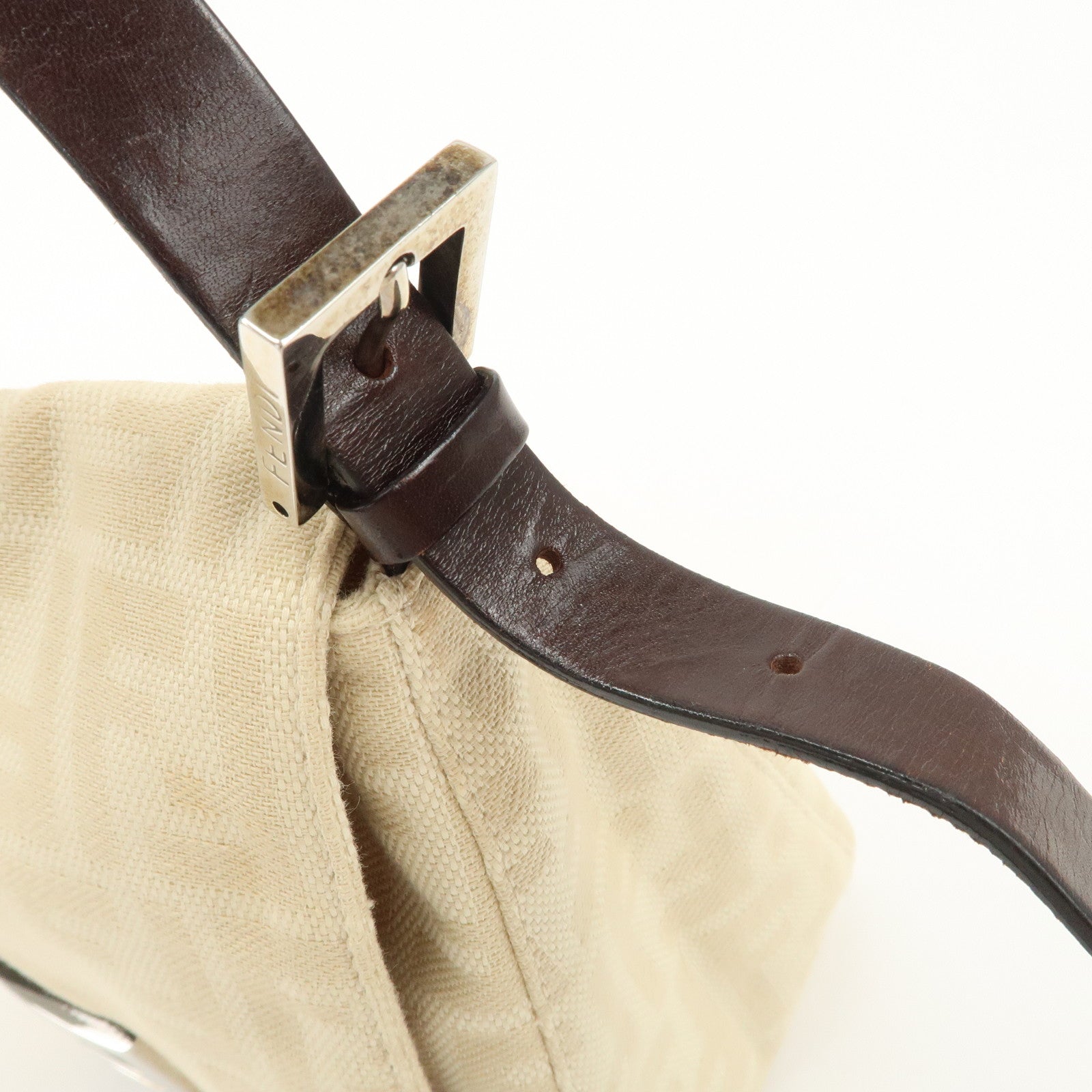 FENDI Mamma Baguette Zucca Canvas Shoulder Bag Beige 26325 Used