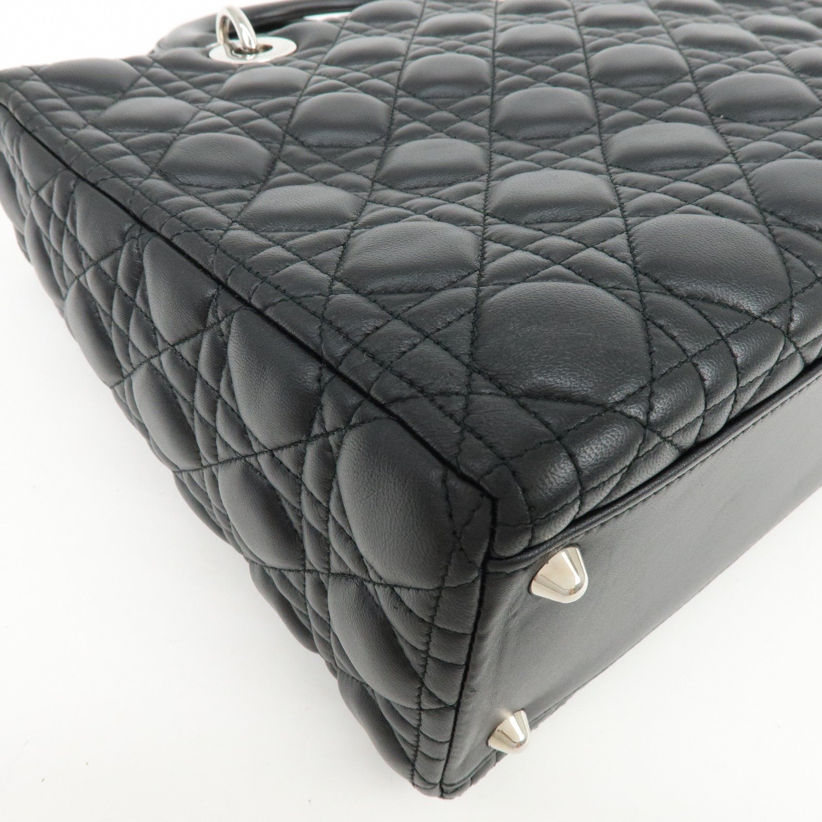 Christian Dior Cannage Large Lamb Skin 2Way Bag Hand Bag Black