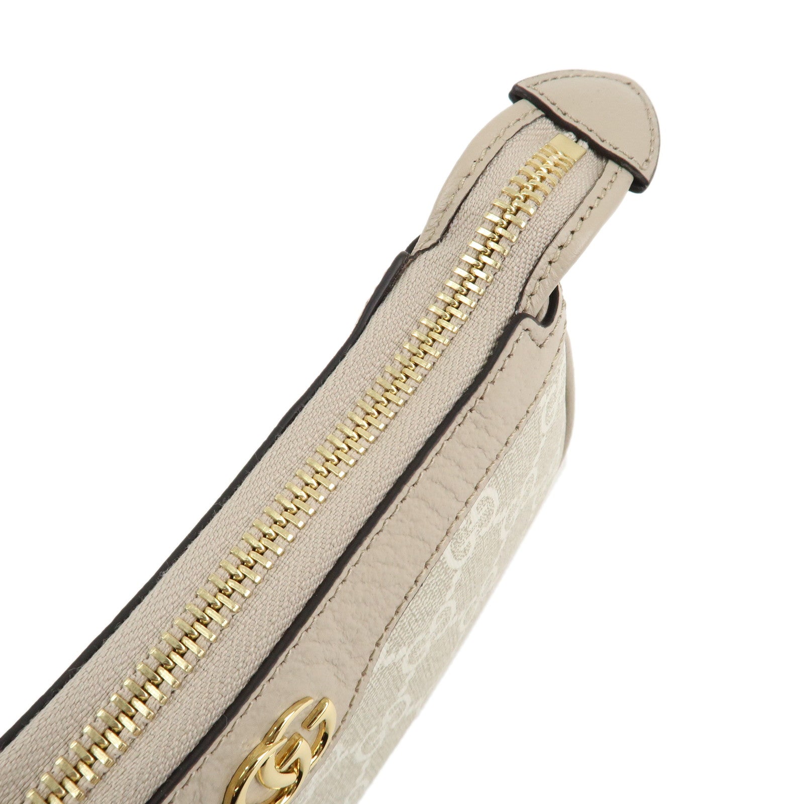 GUCCI Leather GG Supreme Chain Pouch Hand Bag Beige Brown 764960 Used