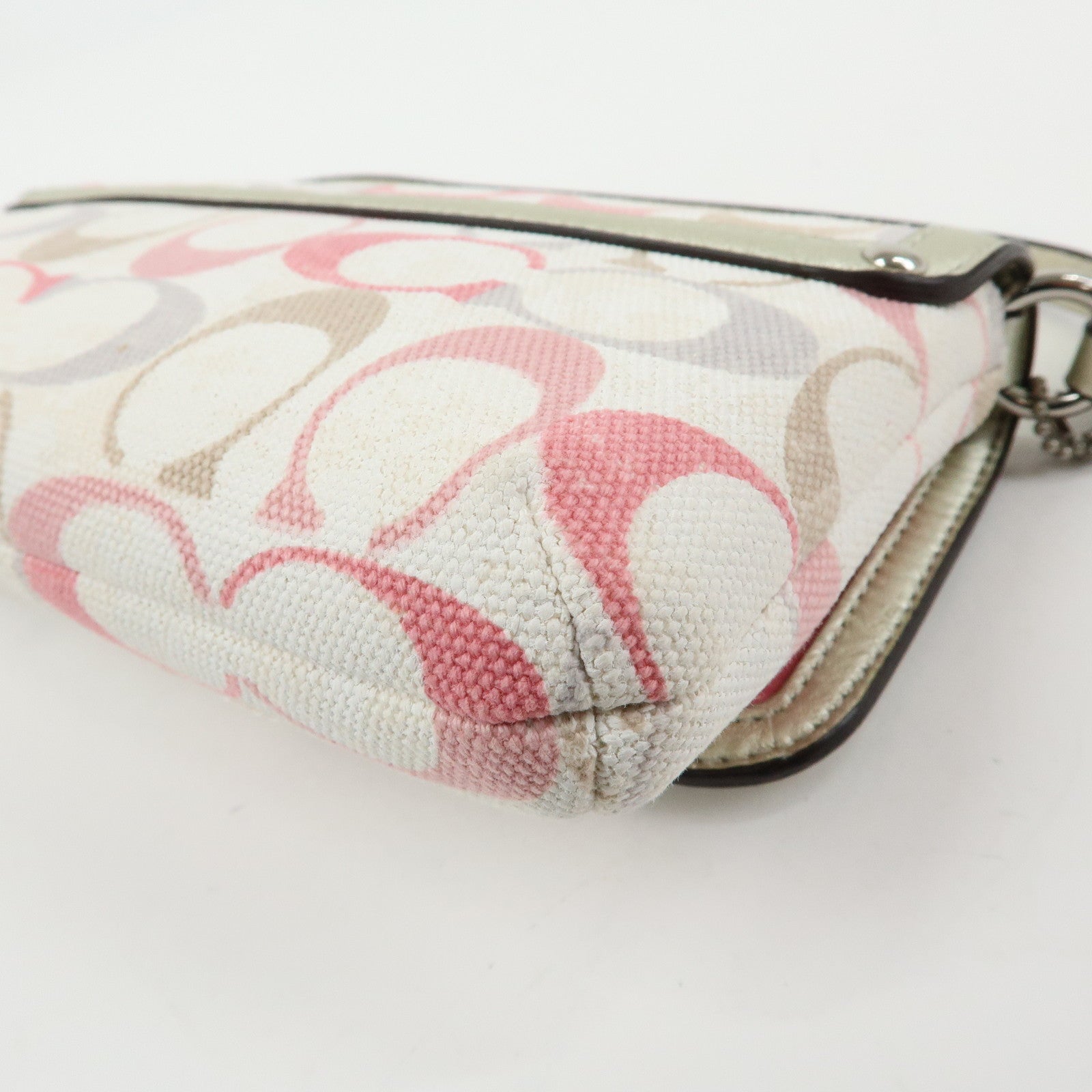 COACH Signature Canvas Sequins Leather Hand Bag Beige Light Gold