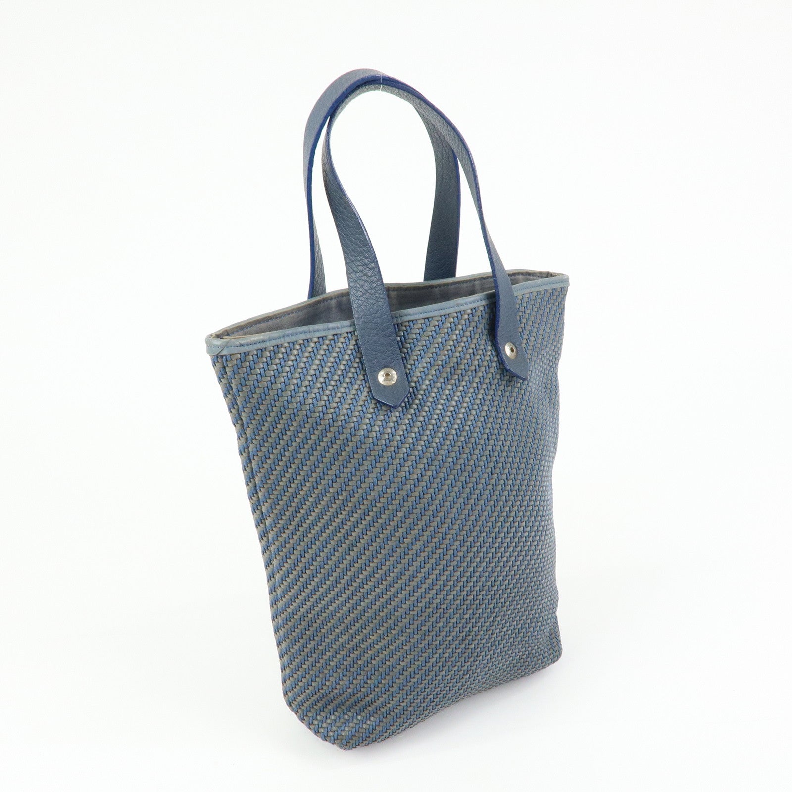 HERMES Amedaba PM Polyester Leather Mini Tote Hand Bag Blue