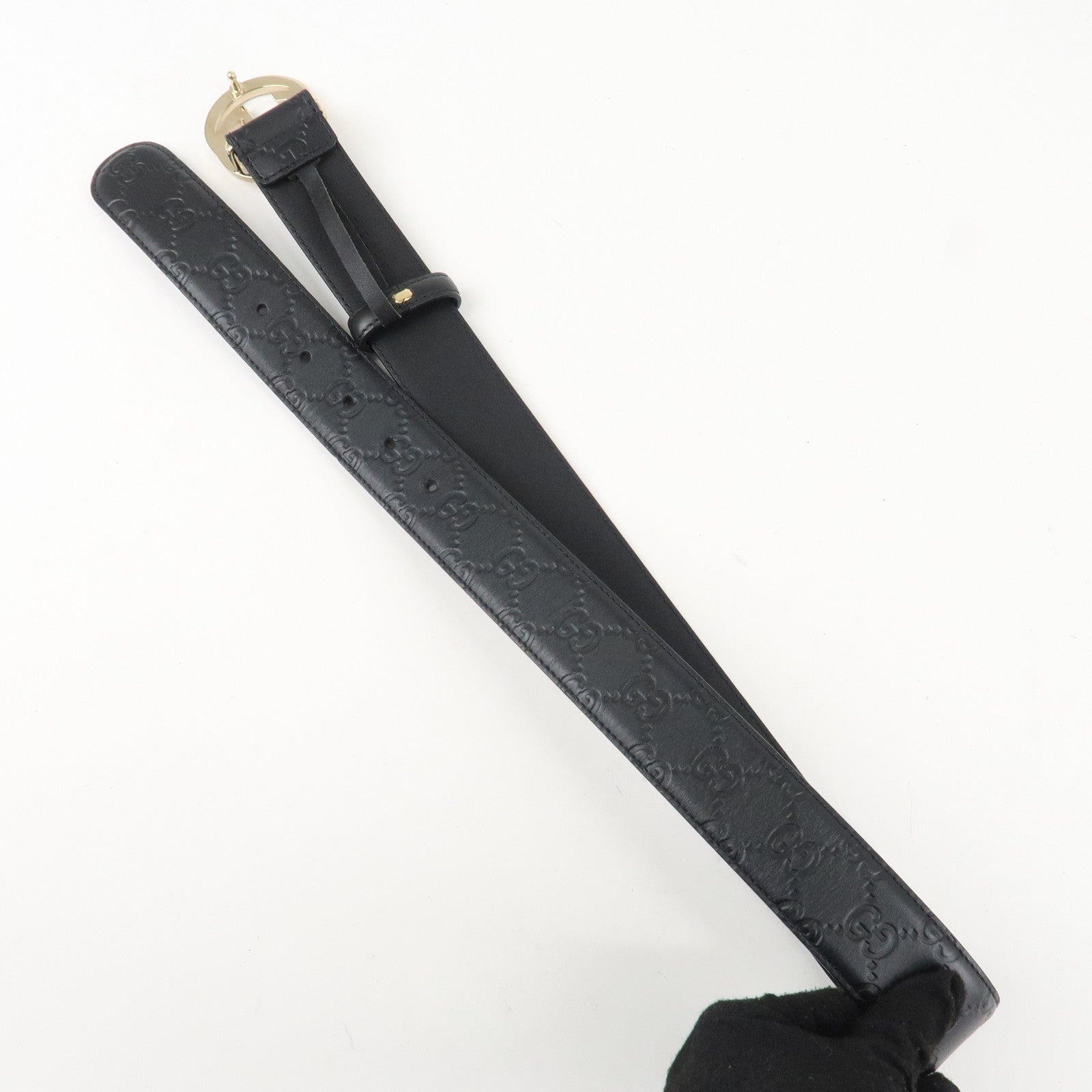 GUCCI Interlocking G Guccissima Leather Belt 80/32 Black 370543 Used