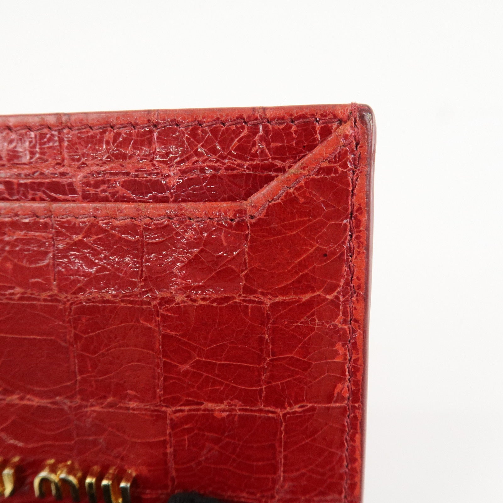 MIU MIU Logo Leather Card Case Card Holder Red