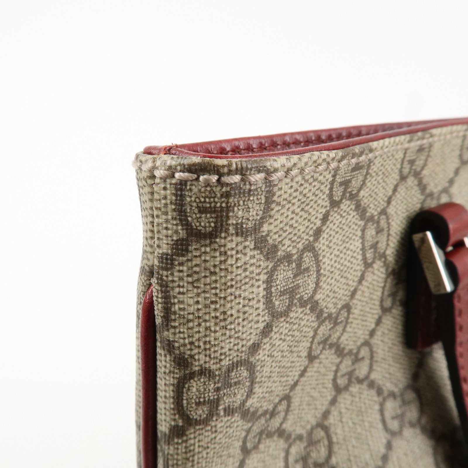 GUCCI Gucci GG Supreme Leather Tote Bag Hand Bag Beige Red 117551