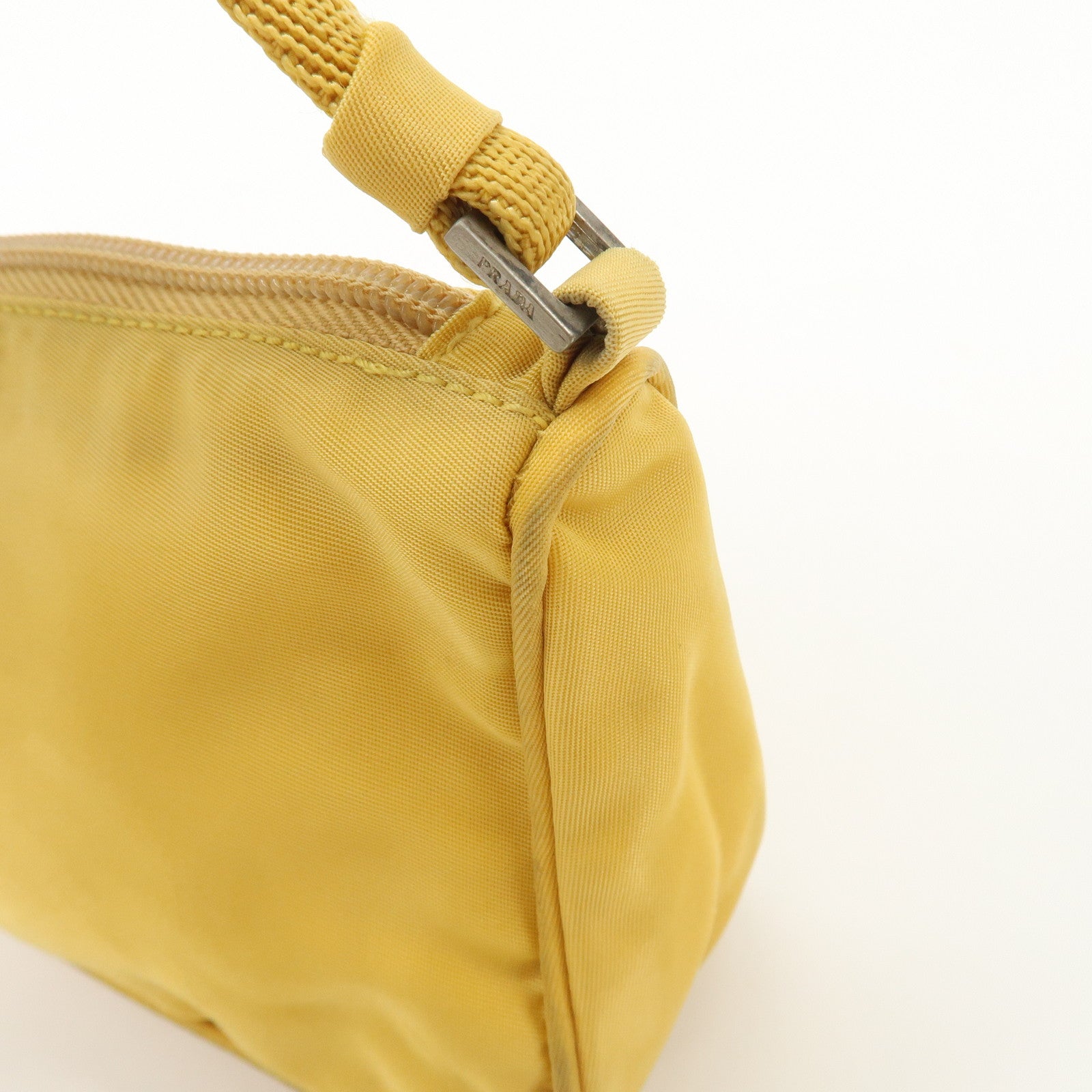 PRADA Triangle Logo Nylon Pouch Shoulder Bag Hand Bag Yellow Used