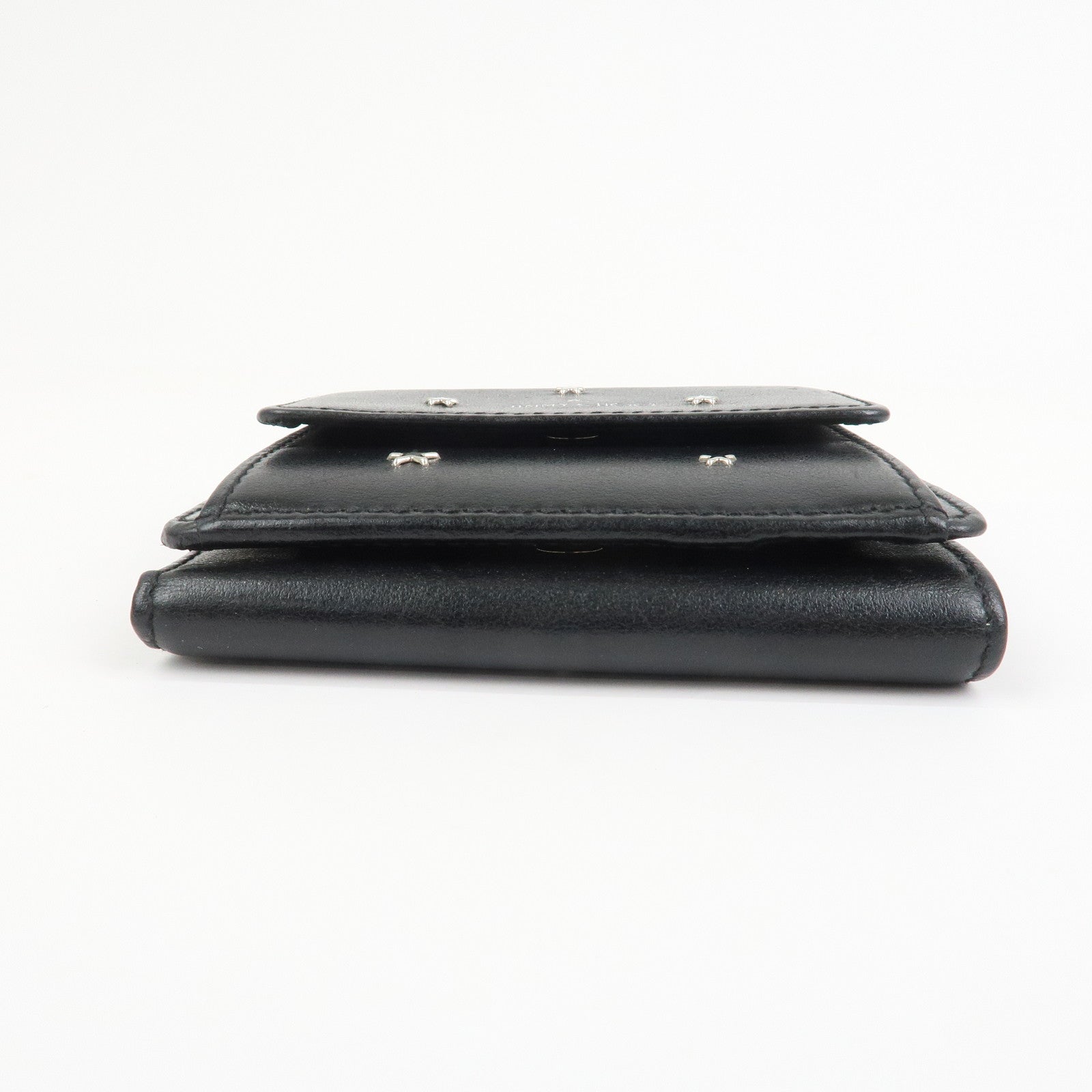 JIMMY CHOO Studs Leather Tri-Fold Compact Wallet Black