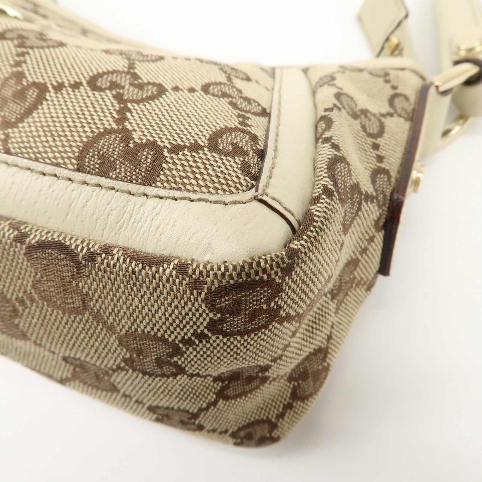 GUCCI Abbey GG Canvas Leather Shoulder Bag Beige Ivory Gold HDW 130939 Used